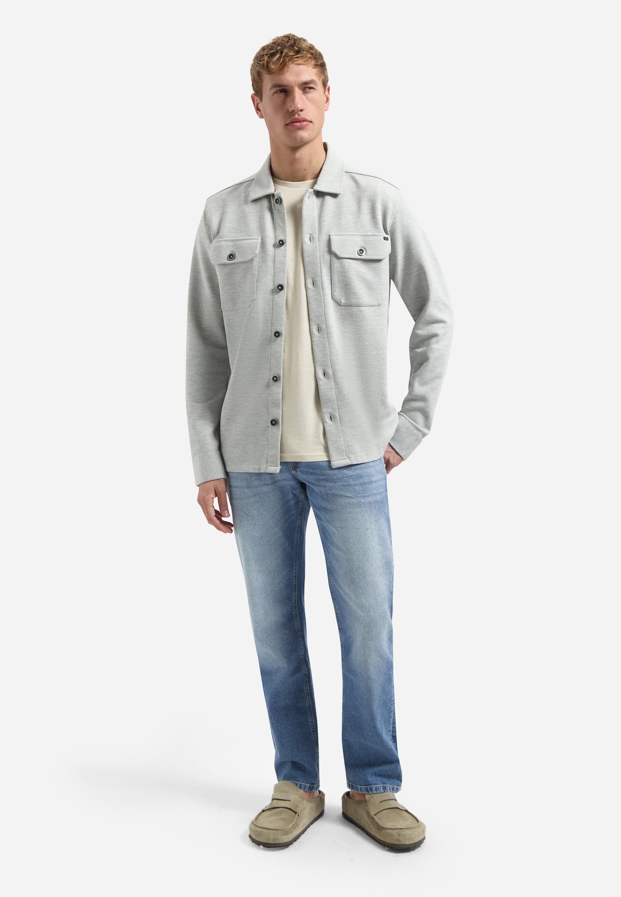 Jersey twill overshirt | Grey Melange