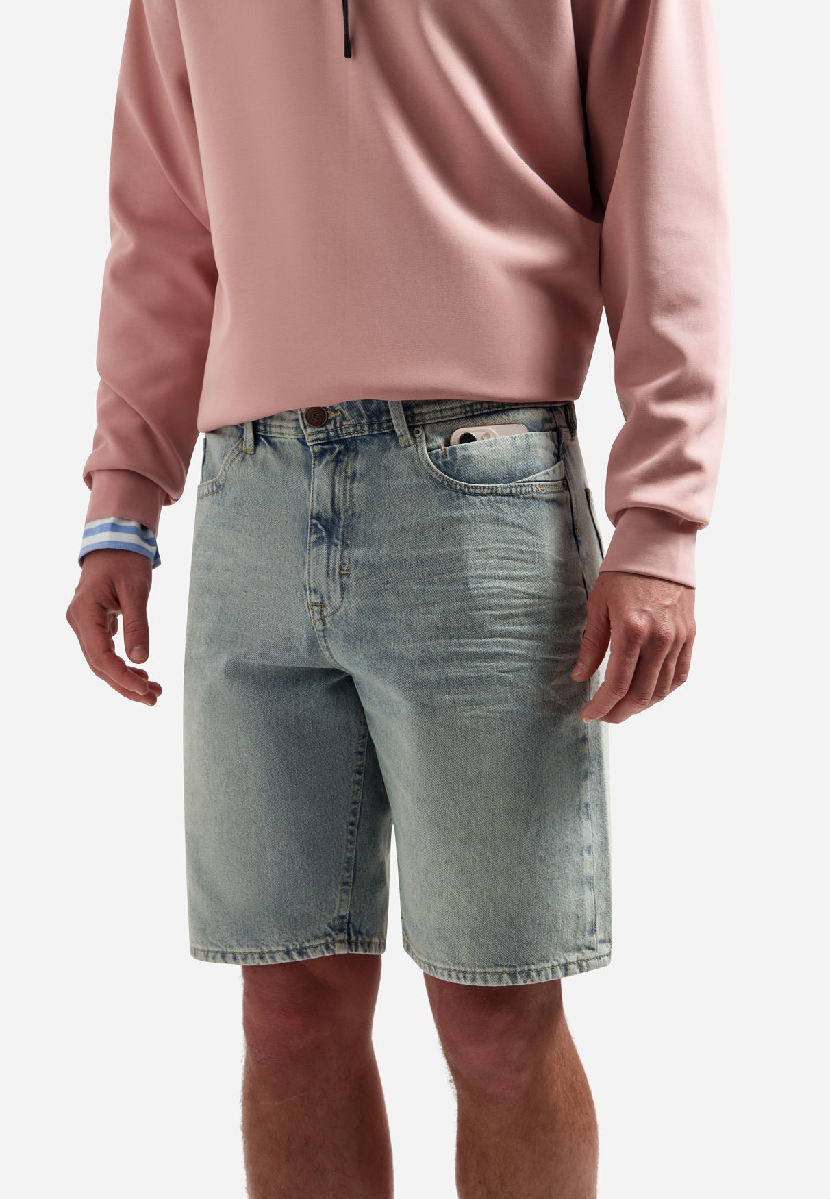 Relaxed denim short | Stone Used Denim