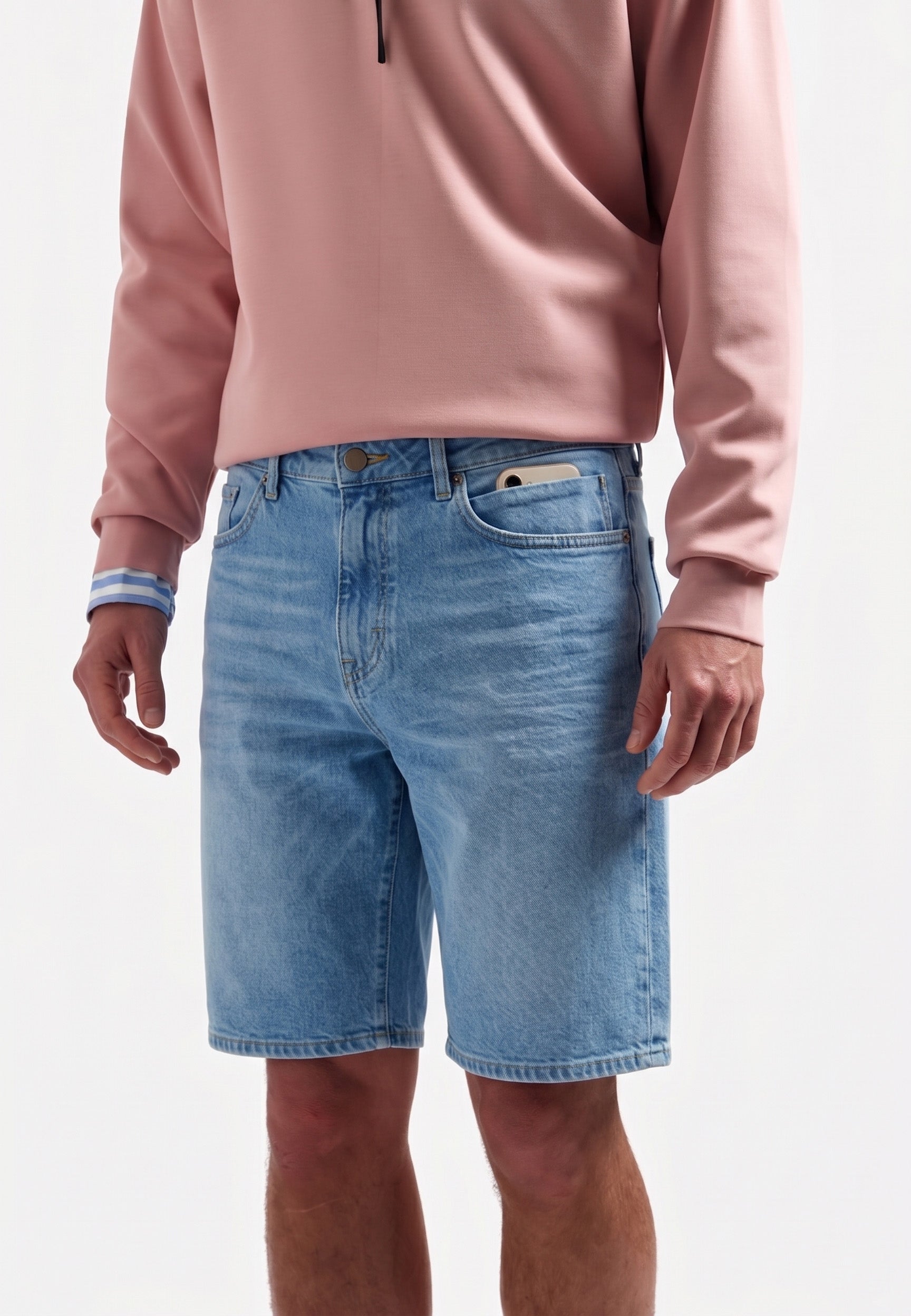 Relaxed denim short | Bleach Denim