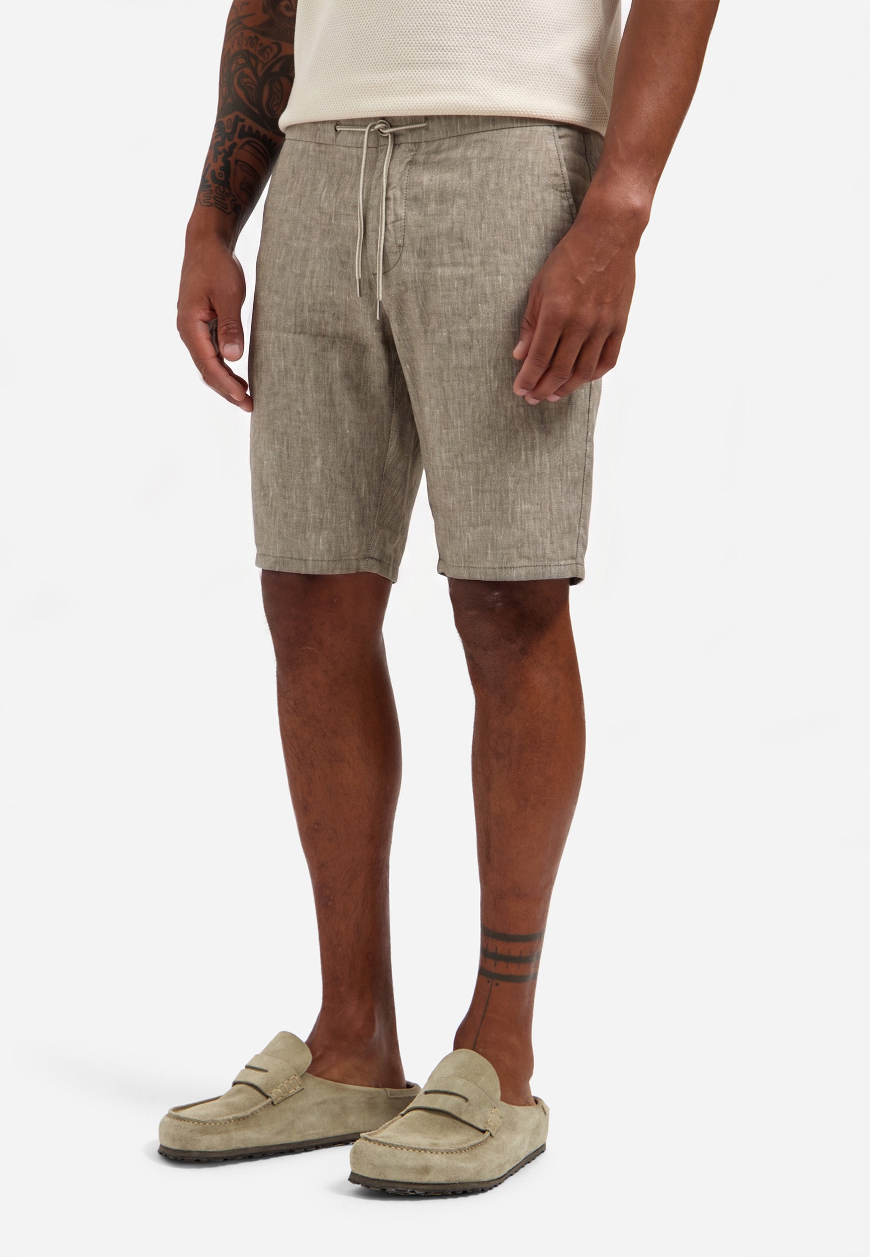 Linnen blend chino short | Taupe