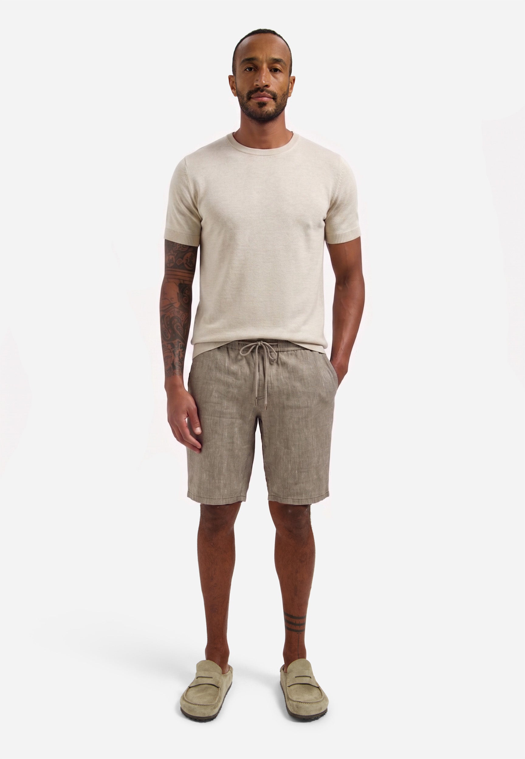 Linnen blend chino short | Taupe