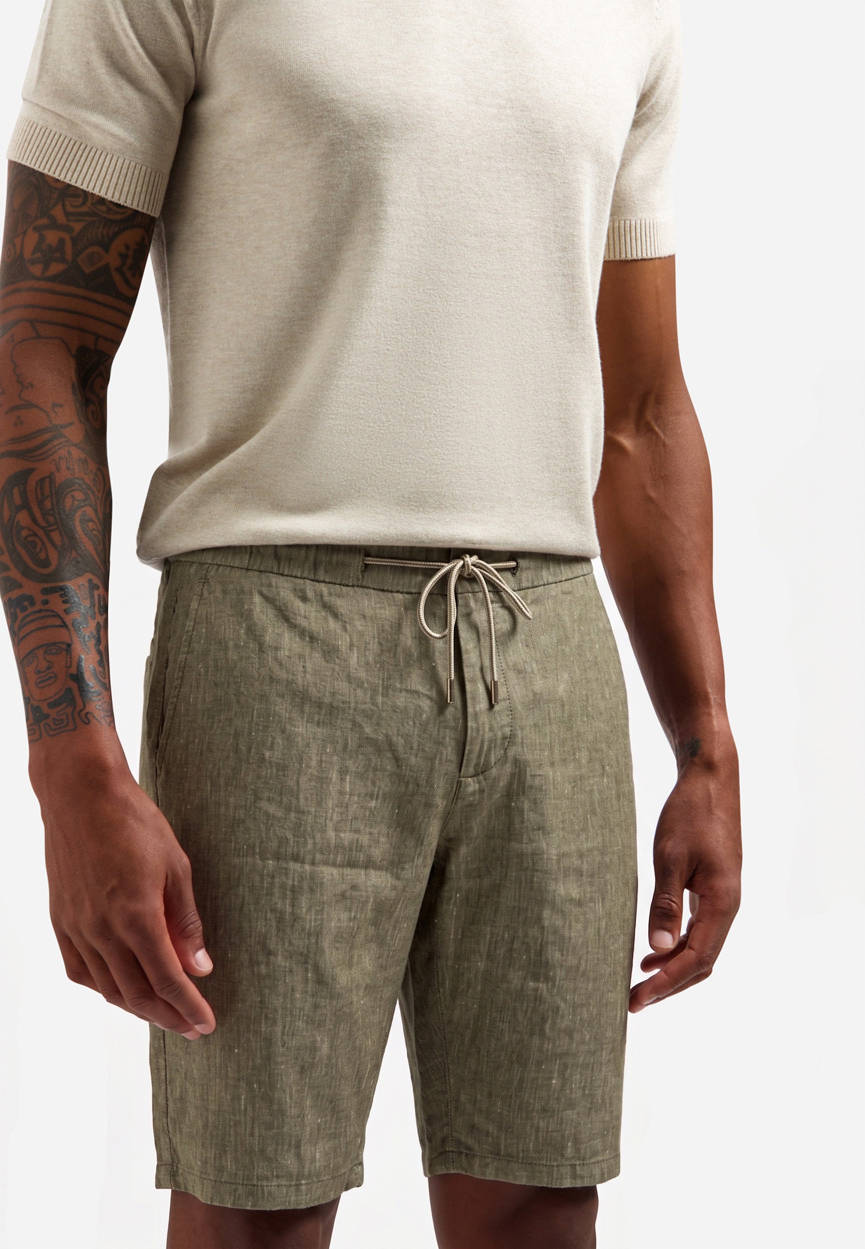 Linnen blend chino short | Taupe