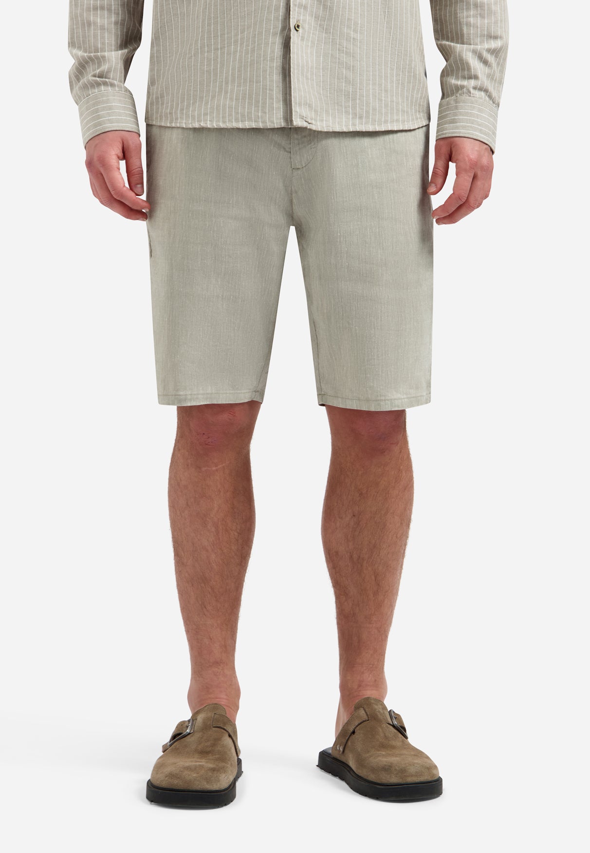Chino short met linnen | Taupe