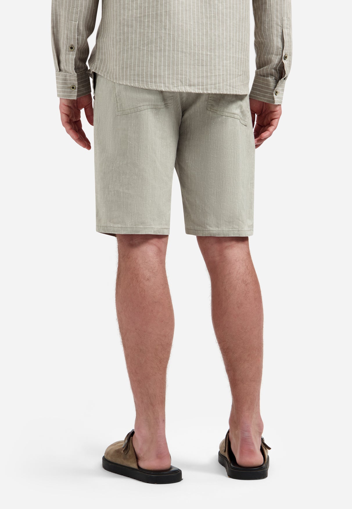 Chino short met linnen | Taupe