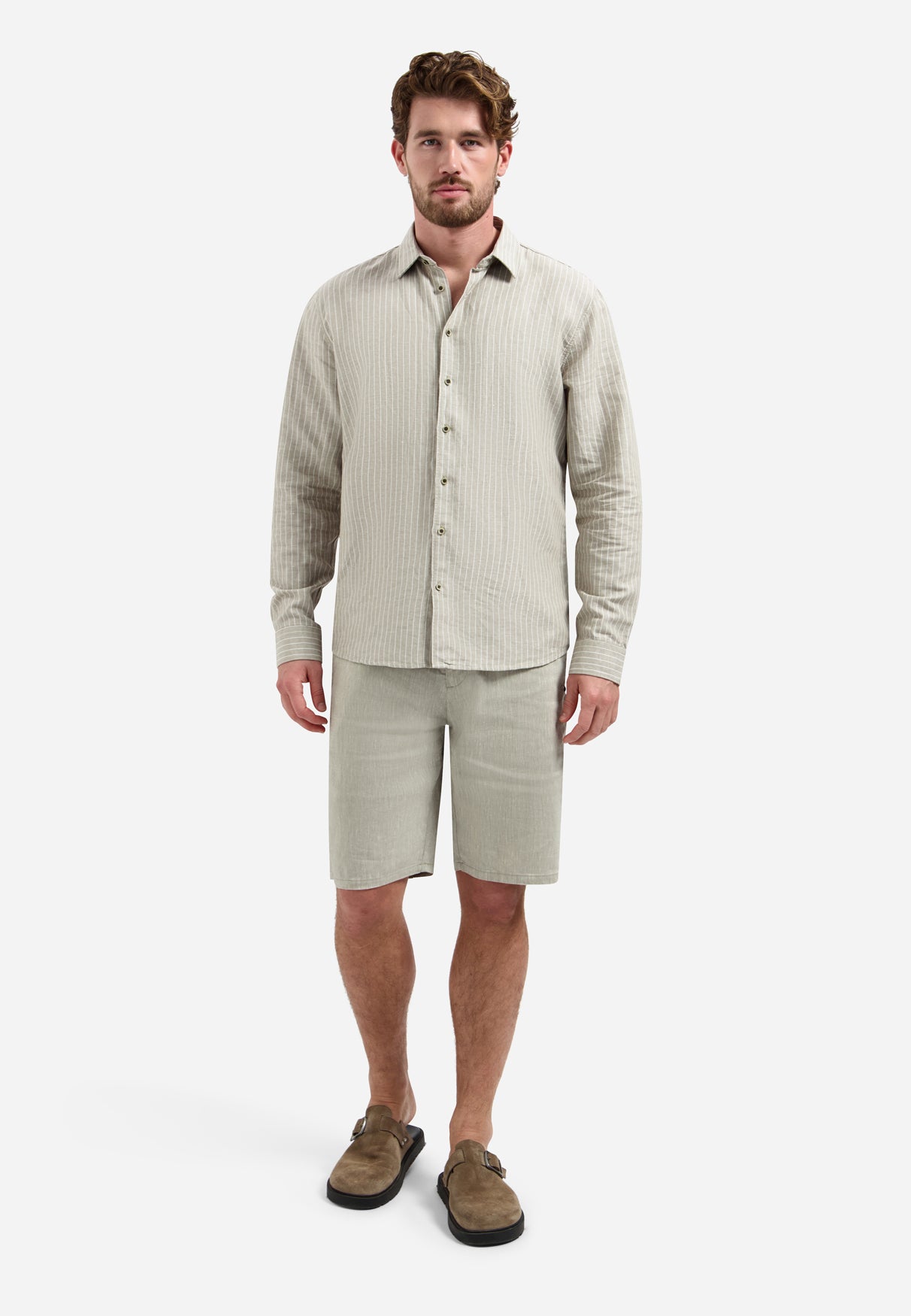 Chino short met linnen | Taupe