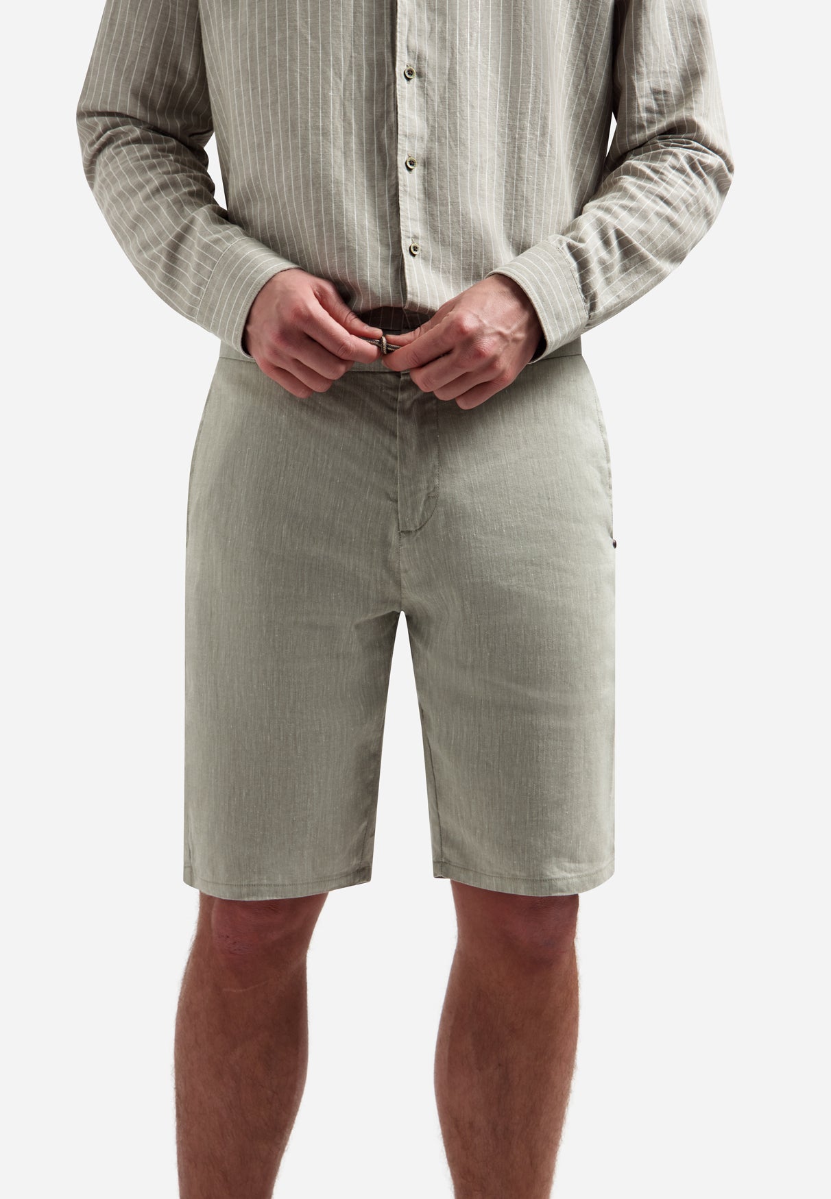 Chino short met linnen | Taupe