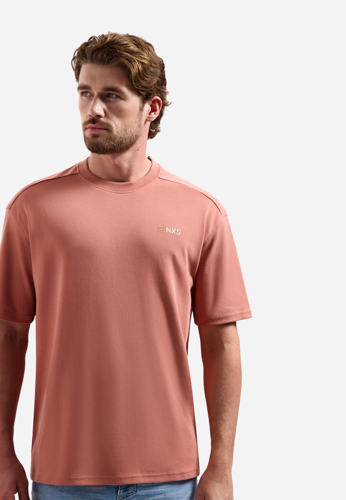 crewneck T-shirt met korte mouwen en rugprint | Coral