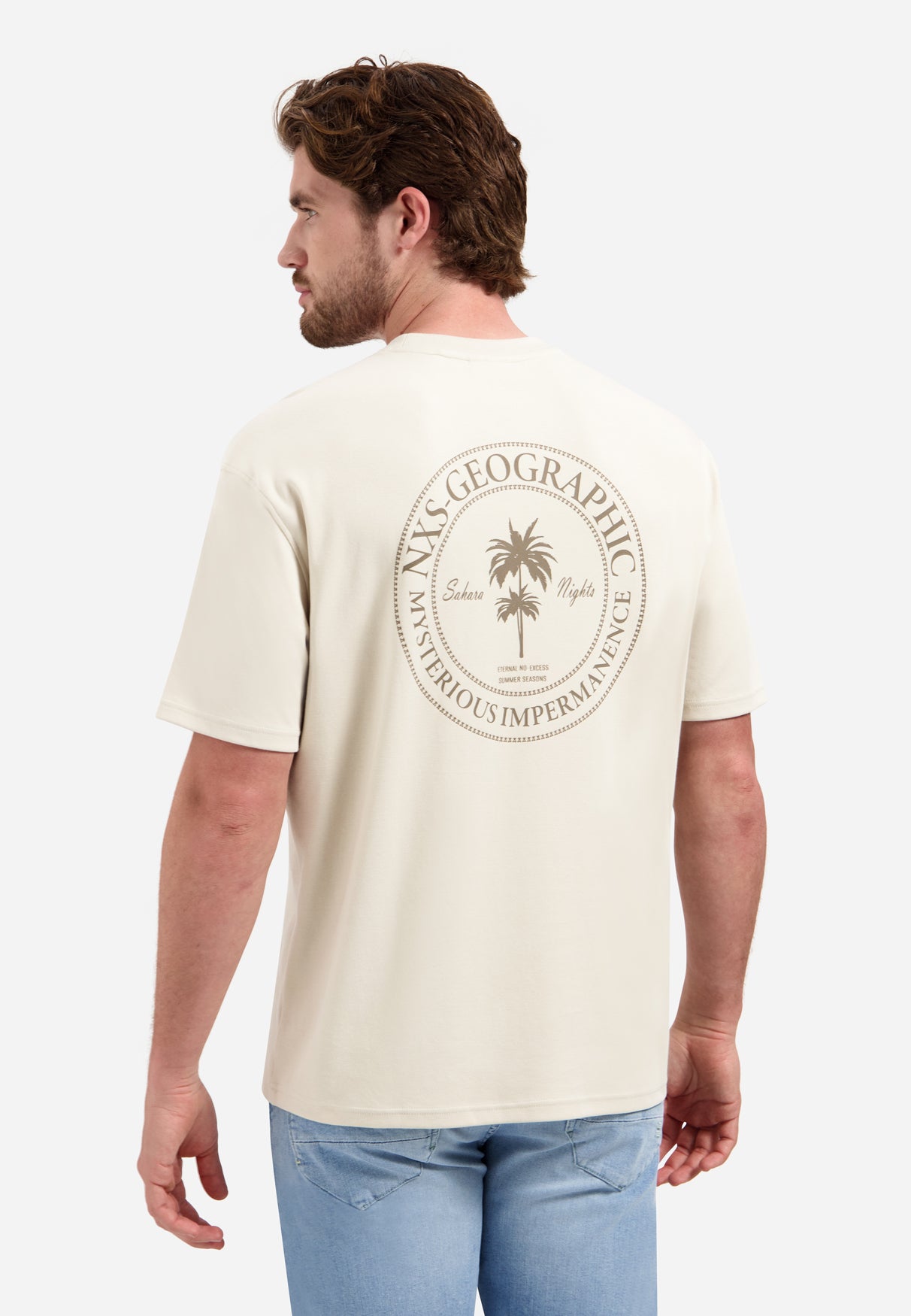 T-shirt met ronde hals, korte mouwen en print op de rug | Stone