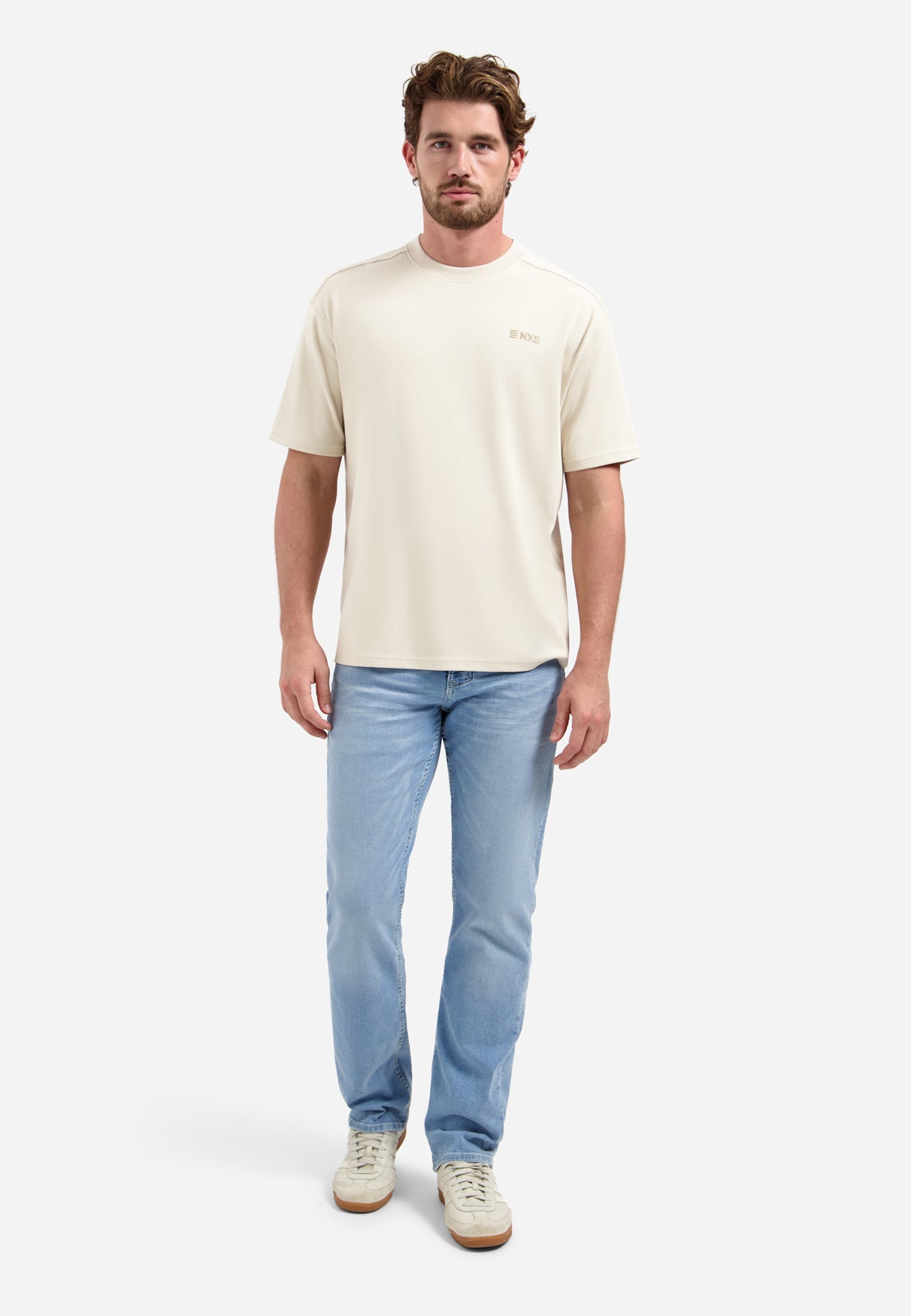 T-shirt met korte mouwen en ronde hals met rugprint | Stone