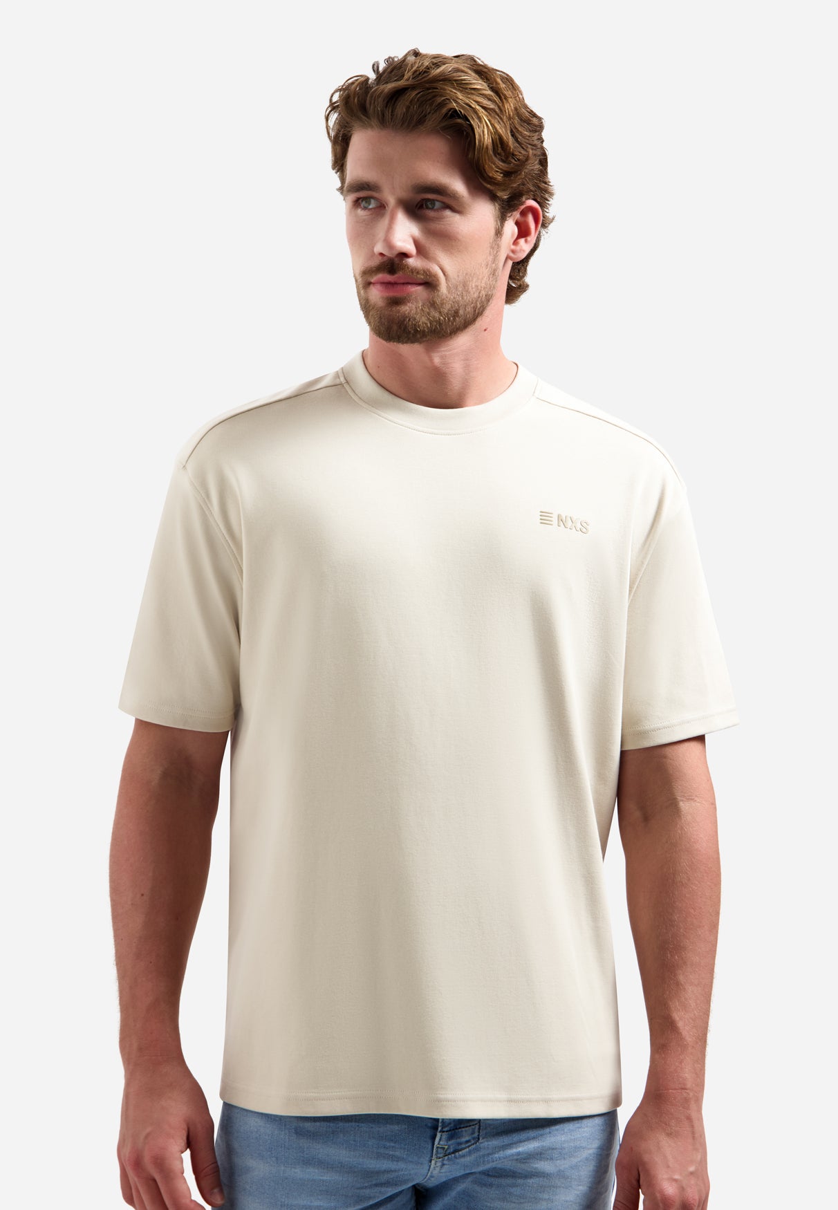 T-shirt met korte mouwen en ronde hals met rugprint | Stone