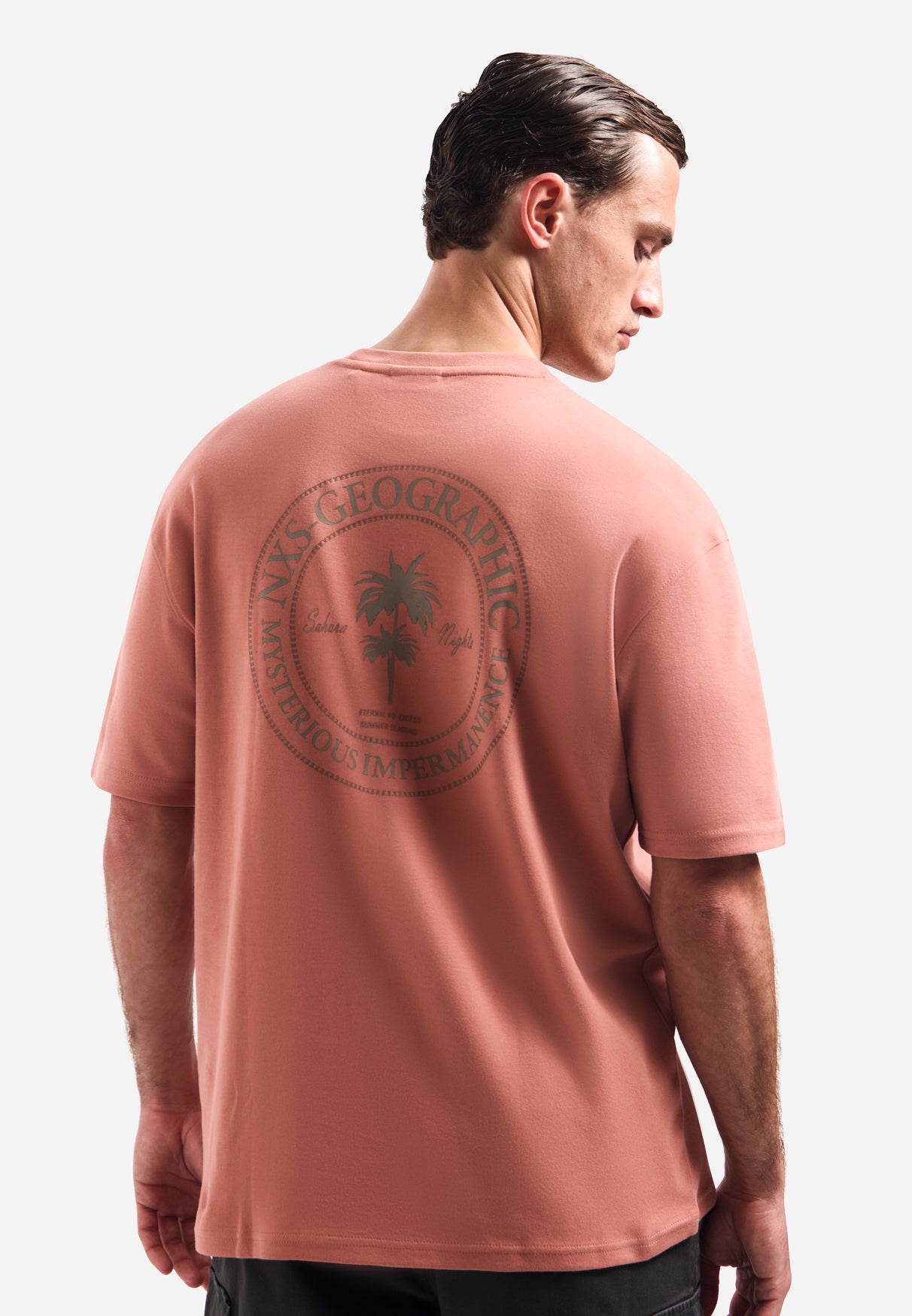 crewneck T-shirt met korte mouwen en rugprint | Coral