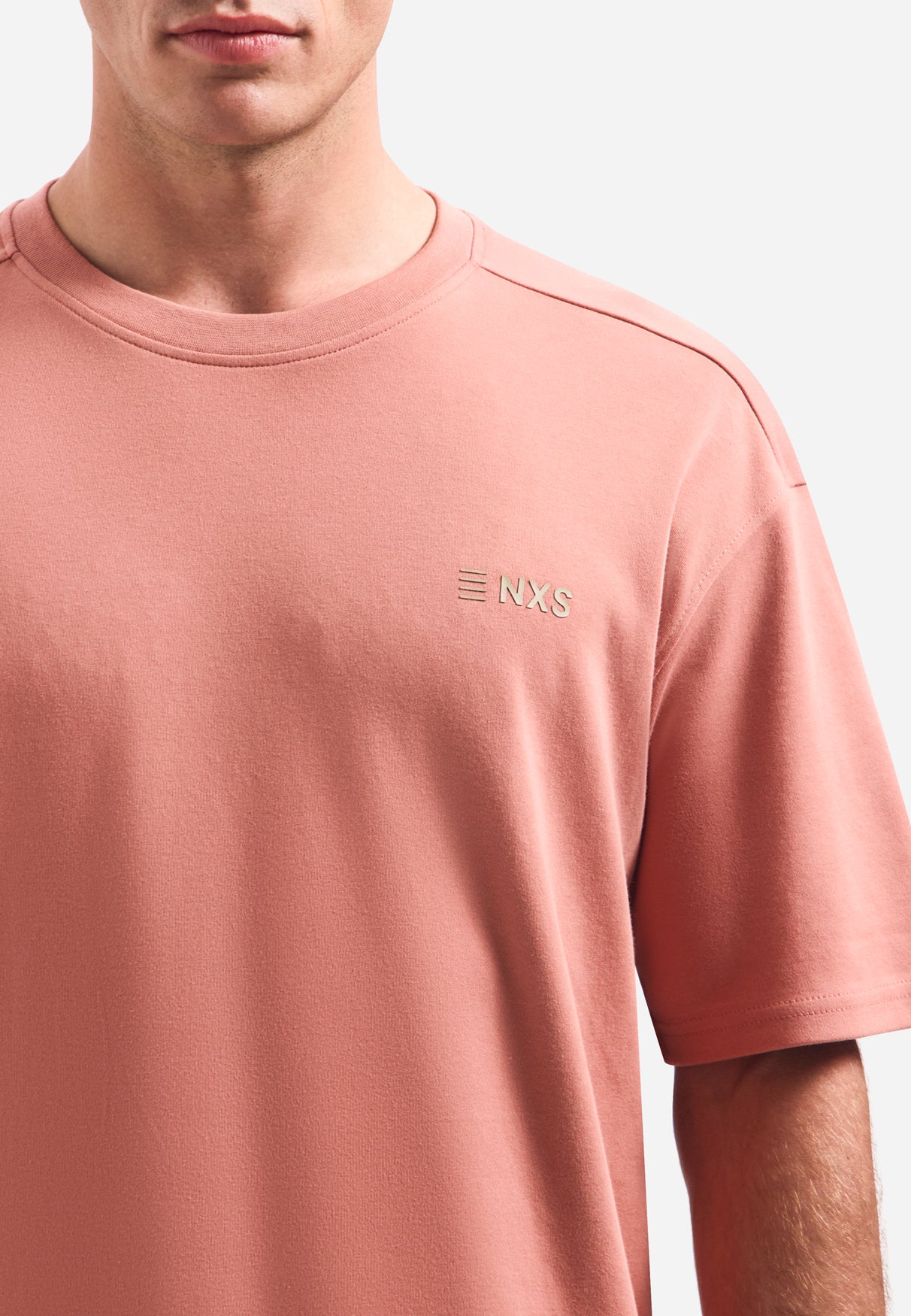 crewneck T-shirt met korte mouwen en rugprint | Coral