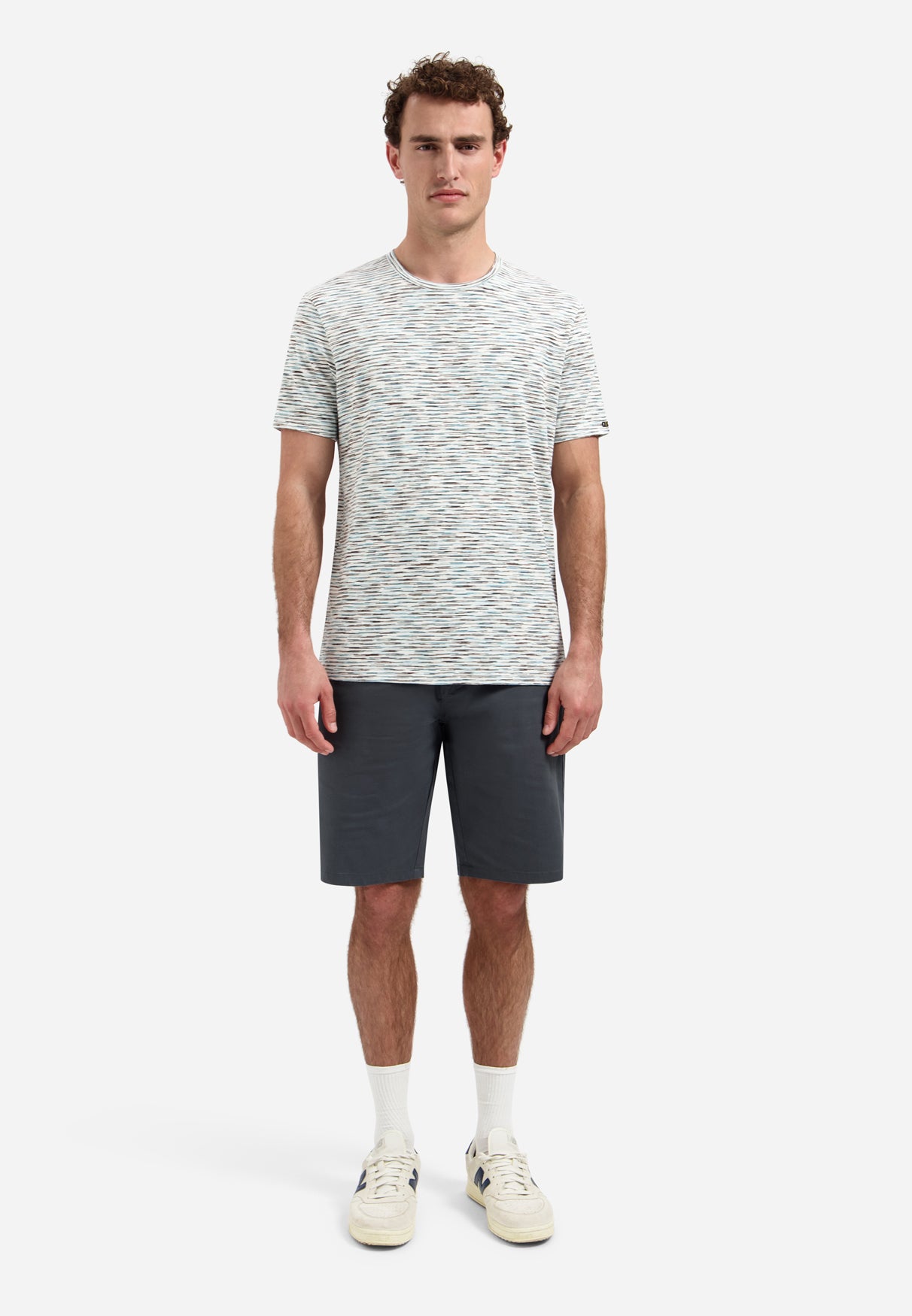 Gestreepte T-shirt met ronde hals en korte mouwen | White