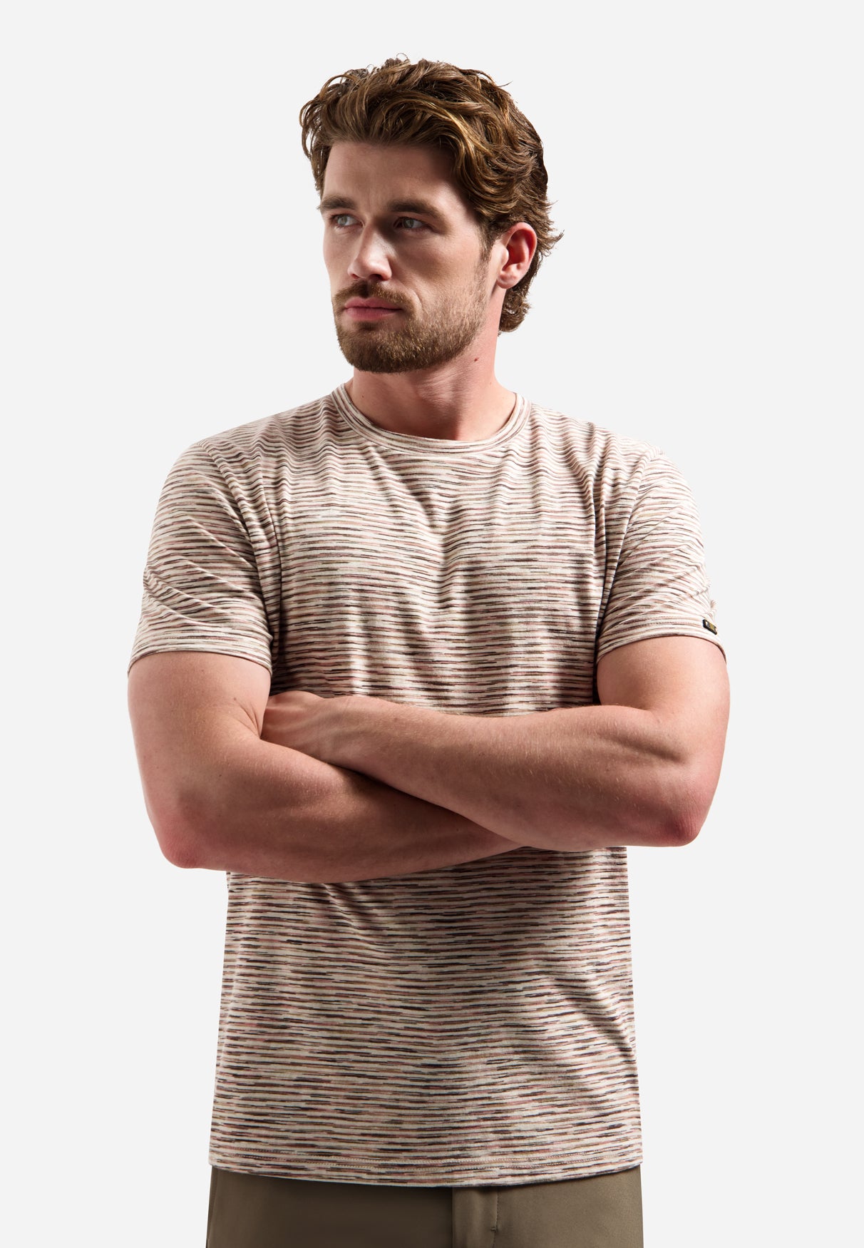 Gestreepte T-shirt met ronde hals en korte mouwen | Stone