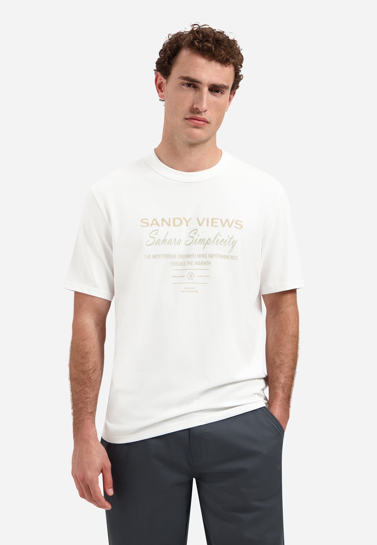 Gestreepte T-shirt met ronde hals en korte mouwen | White