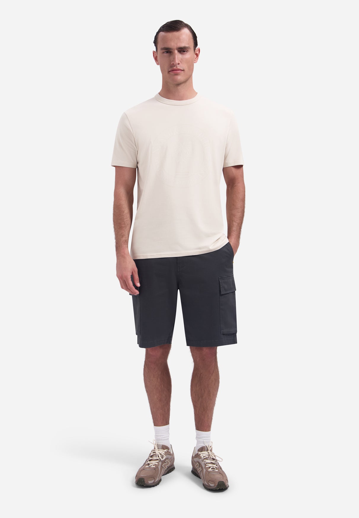 T-shirt met ronde hals en korte mouwen met print | Stone