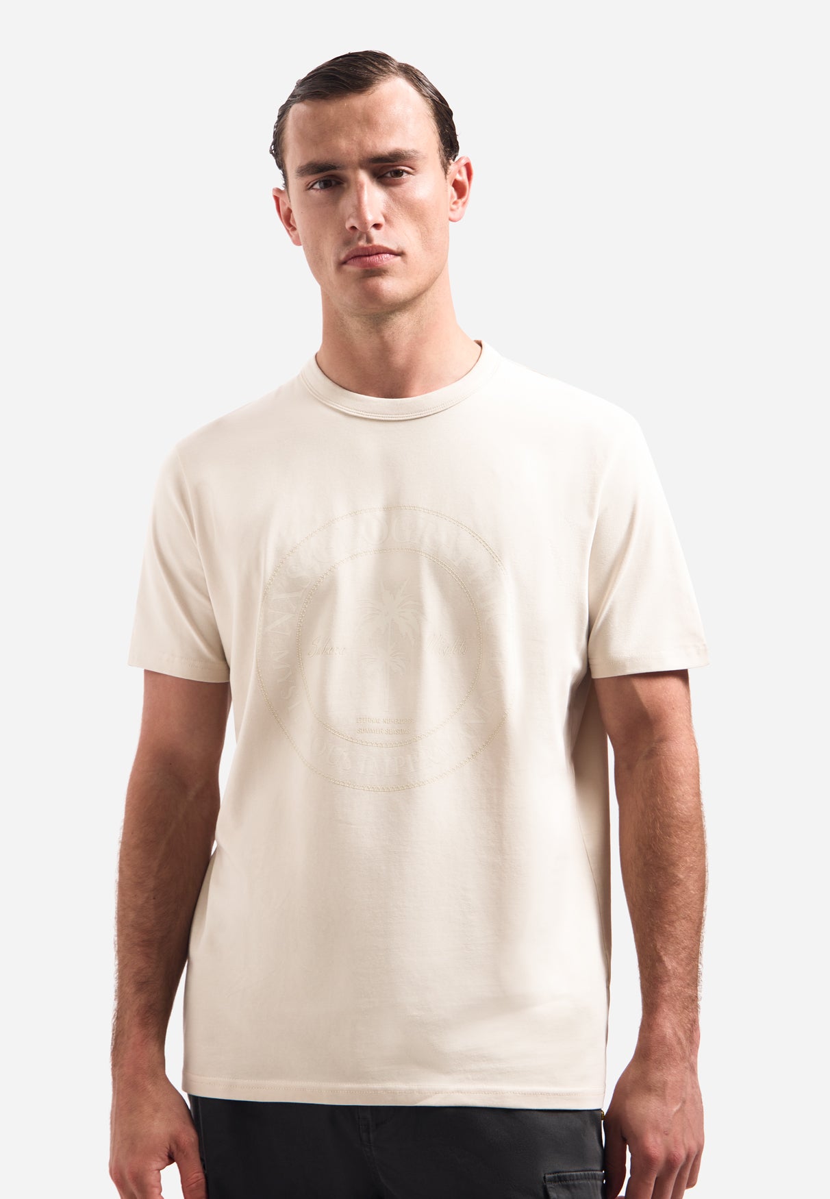 crewneck T-shirt met korte mouwen en print | Stone