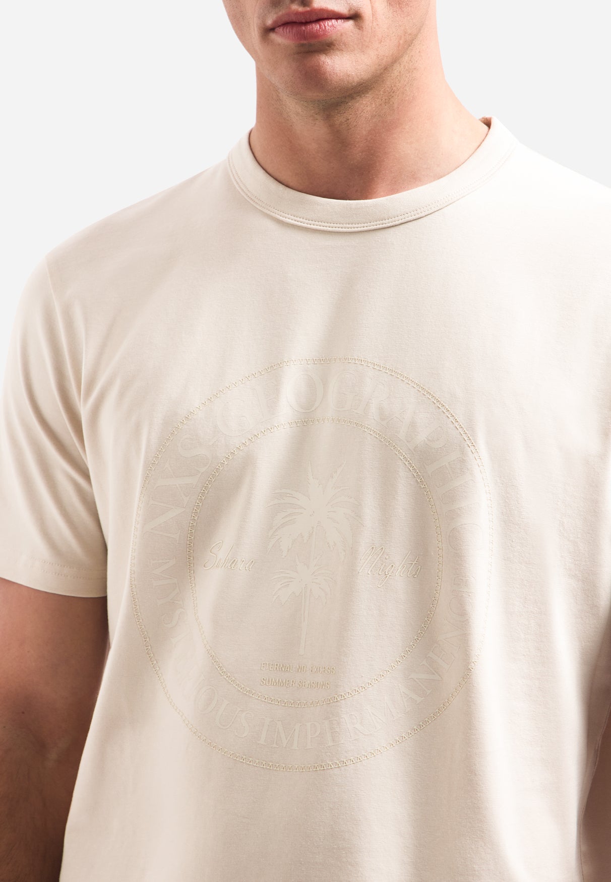 crewneck T-shirt met korte mouwen en print | Stone