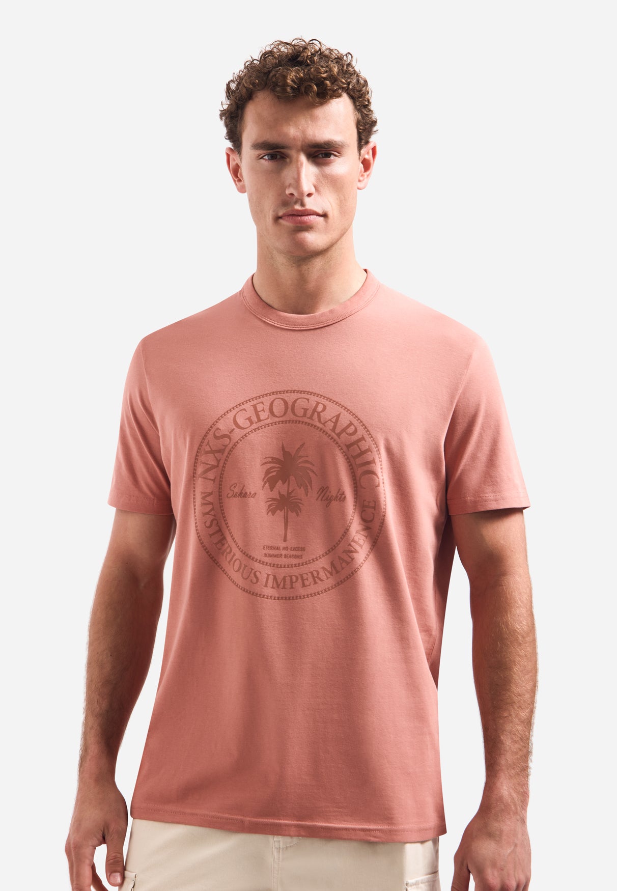 crewneck T-shirt met korte mouwen en print | Coral