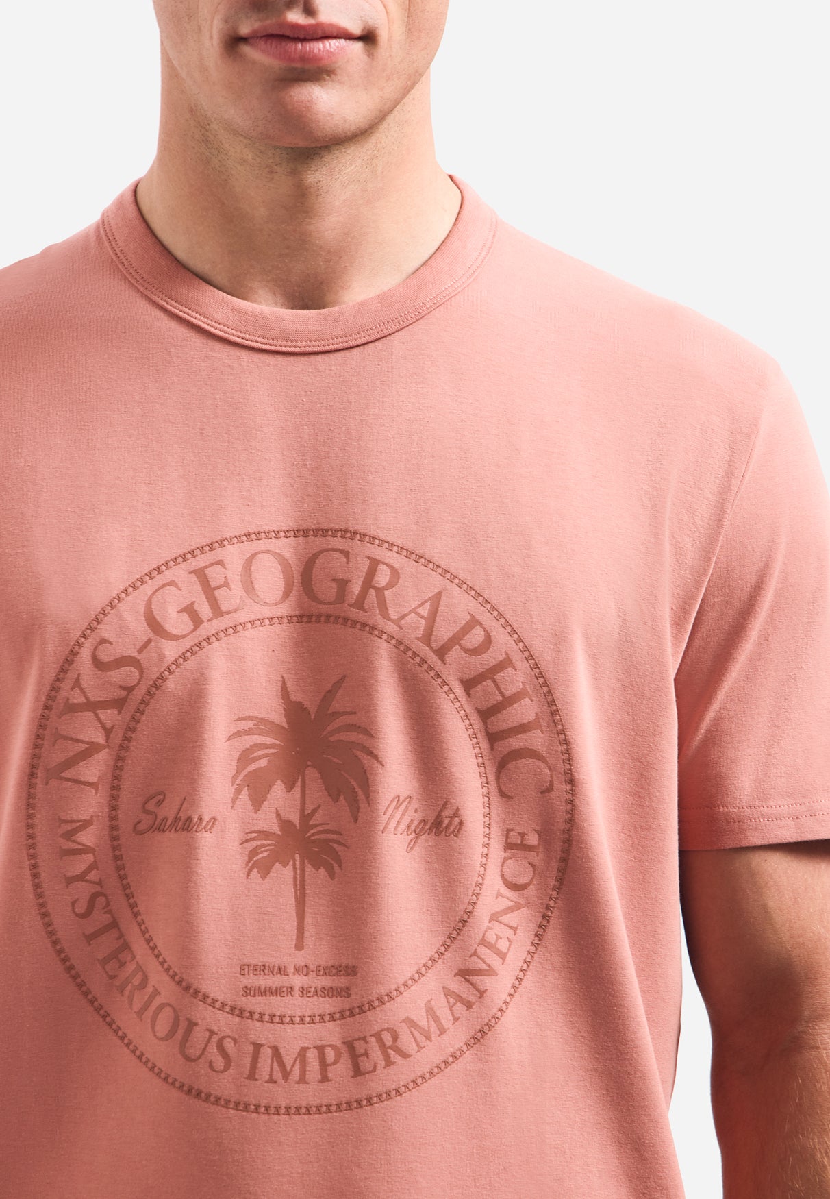 crewneck T-shirt met korte mouwen en print | Coral