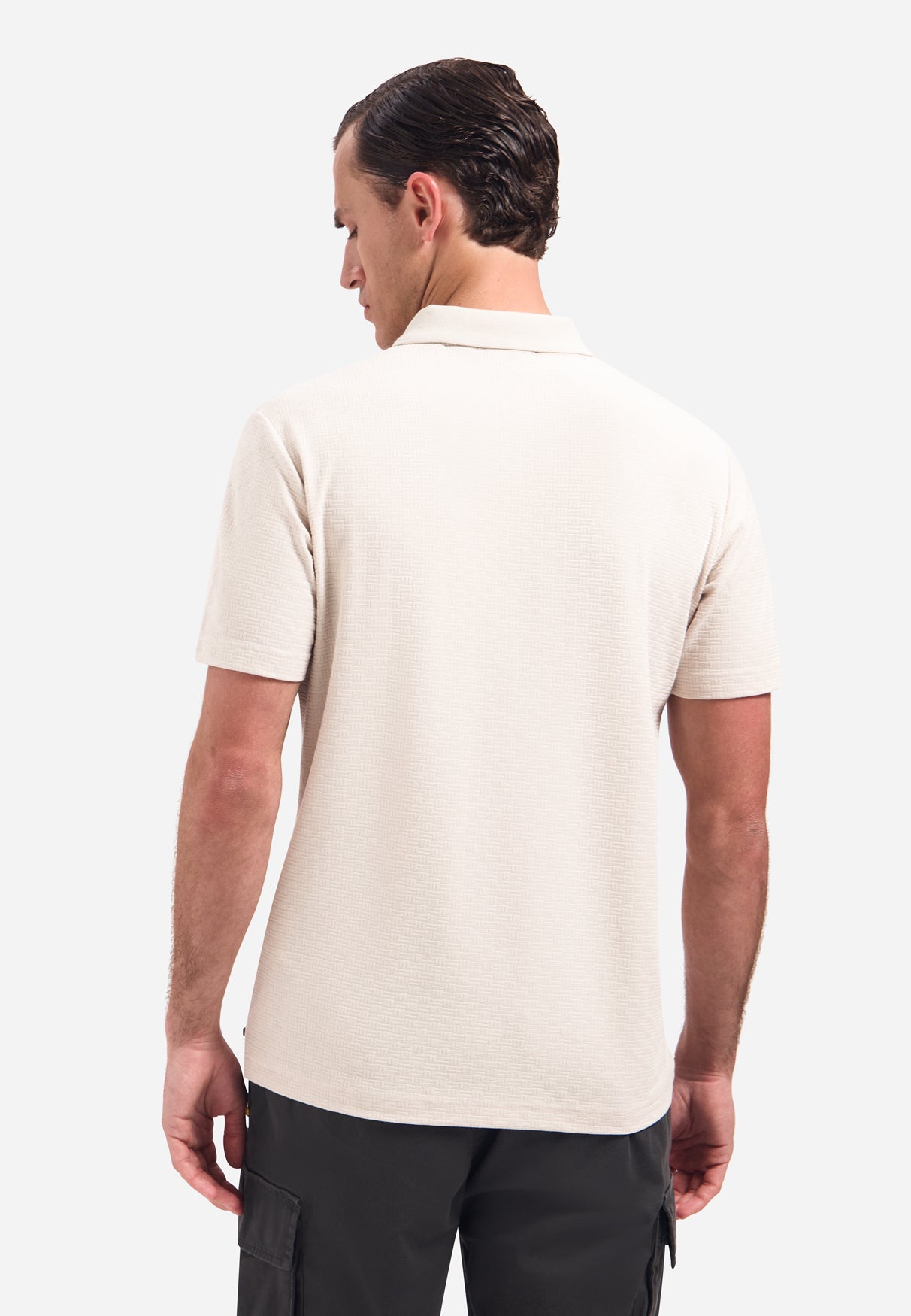 Polo met V-hals, korte mouwen en gestructureerd | Stone