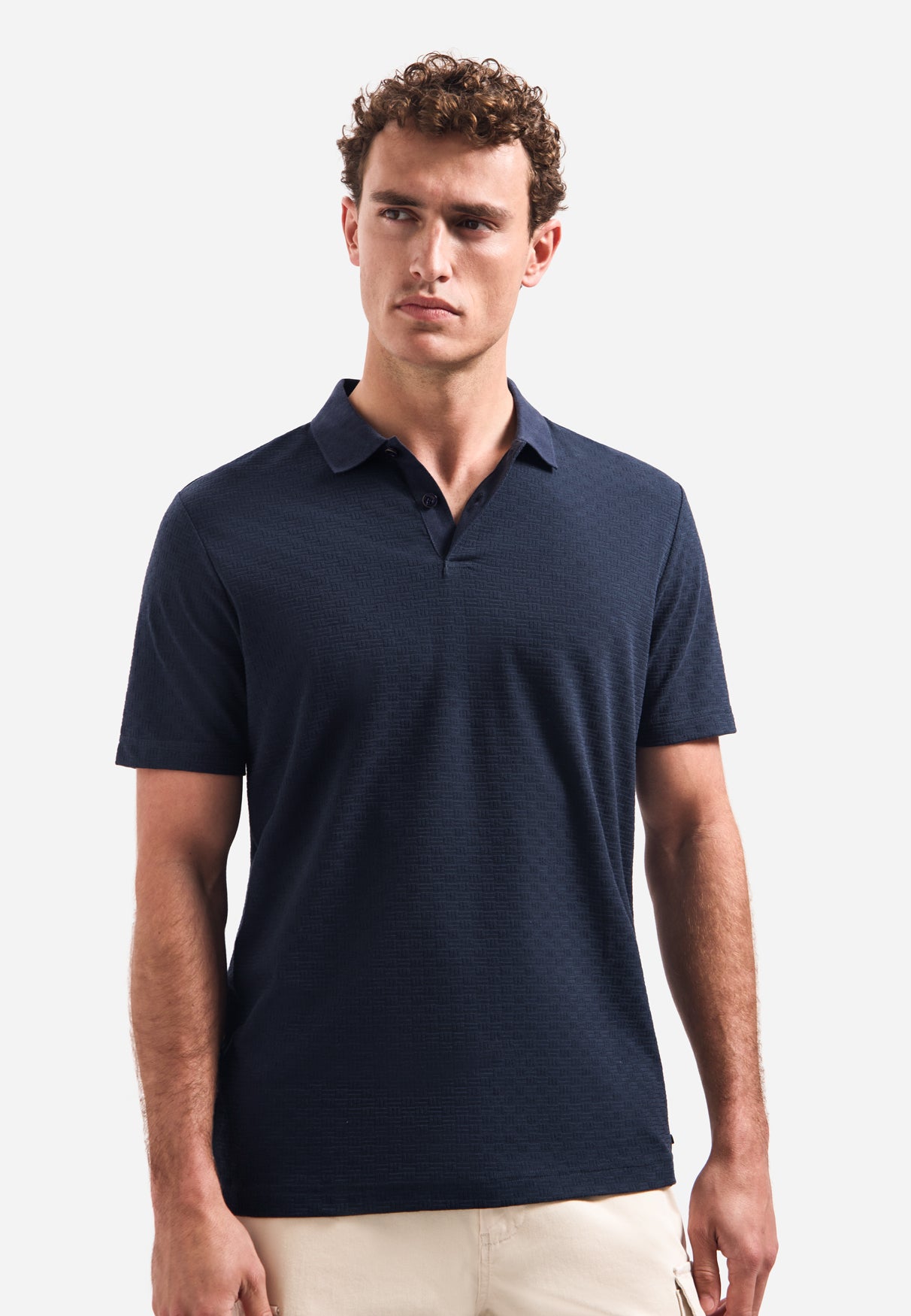 Gestructureerde V-hals polo met korte mouwen | Night
