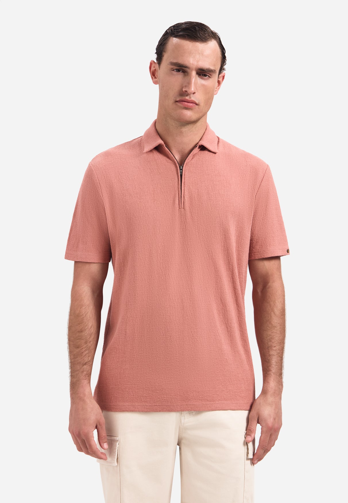 Polo met V-hals, korte mouwen en ritssluiting aan de voorkant | Coral