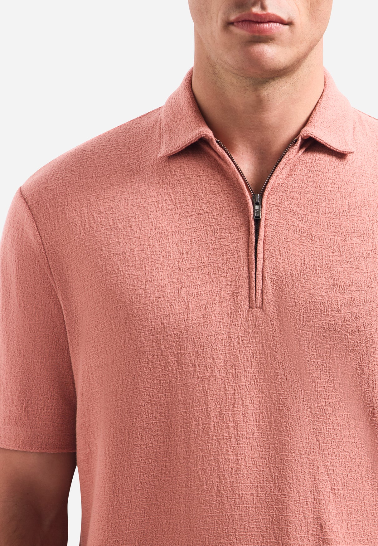 V-hals polo met korte mouwen en ritssluiting | Coral