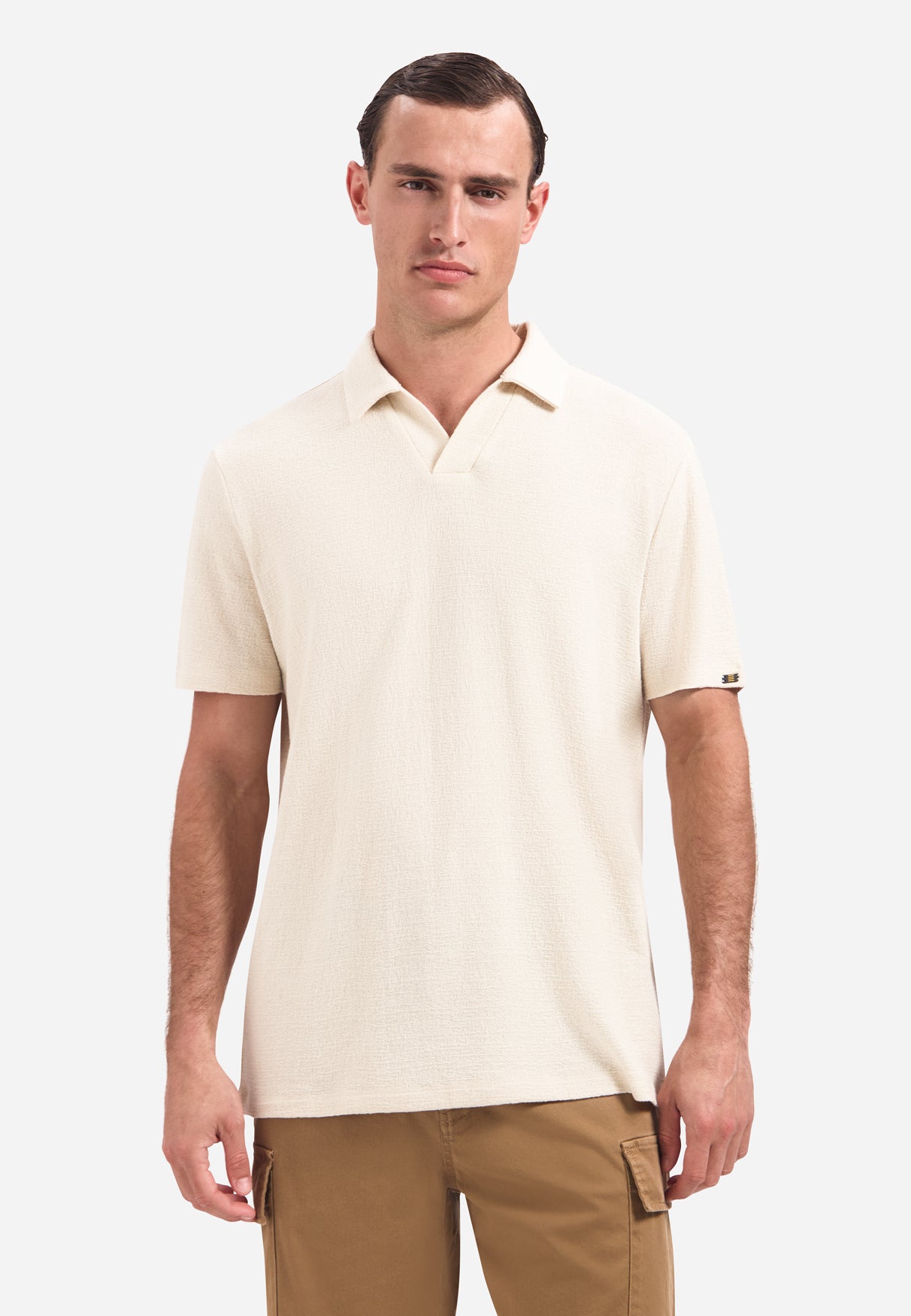 Polo met V-hals, korte mouwen en structuur | Stone