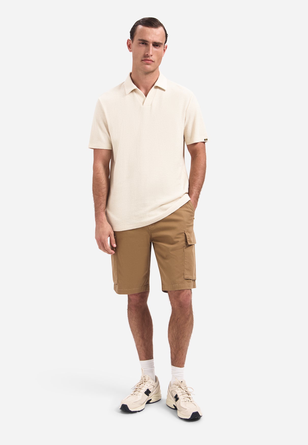 Polo met V-hals, korte mouwen en structuur | Stone