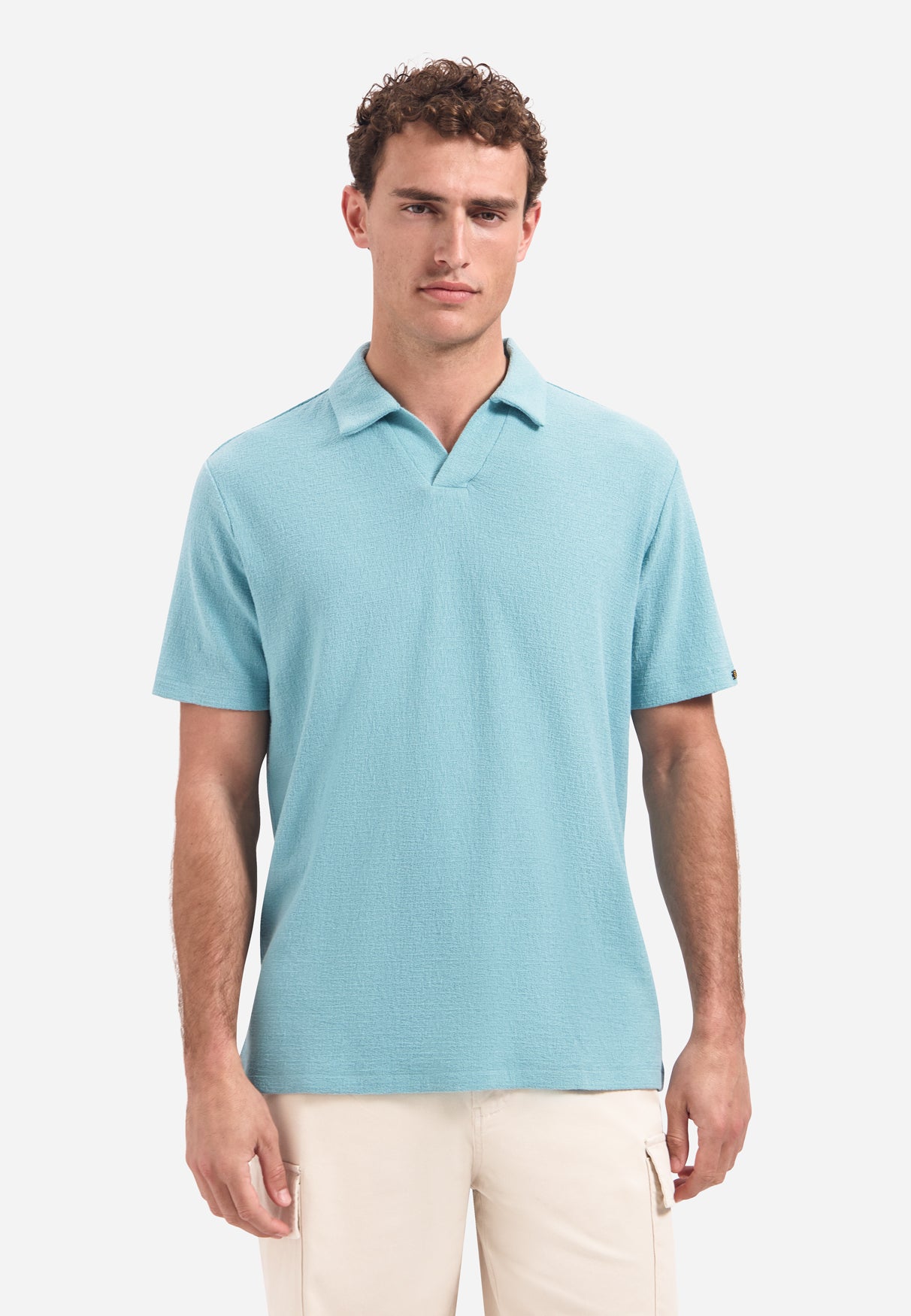 Polo met V-hals, korte mouwen en structuur | Seablue