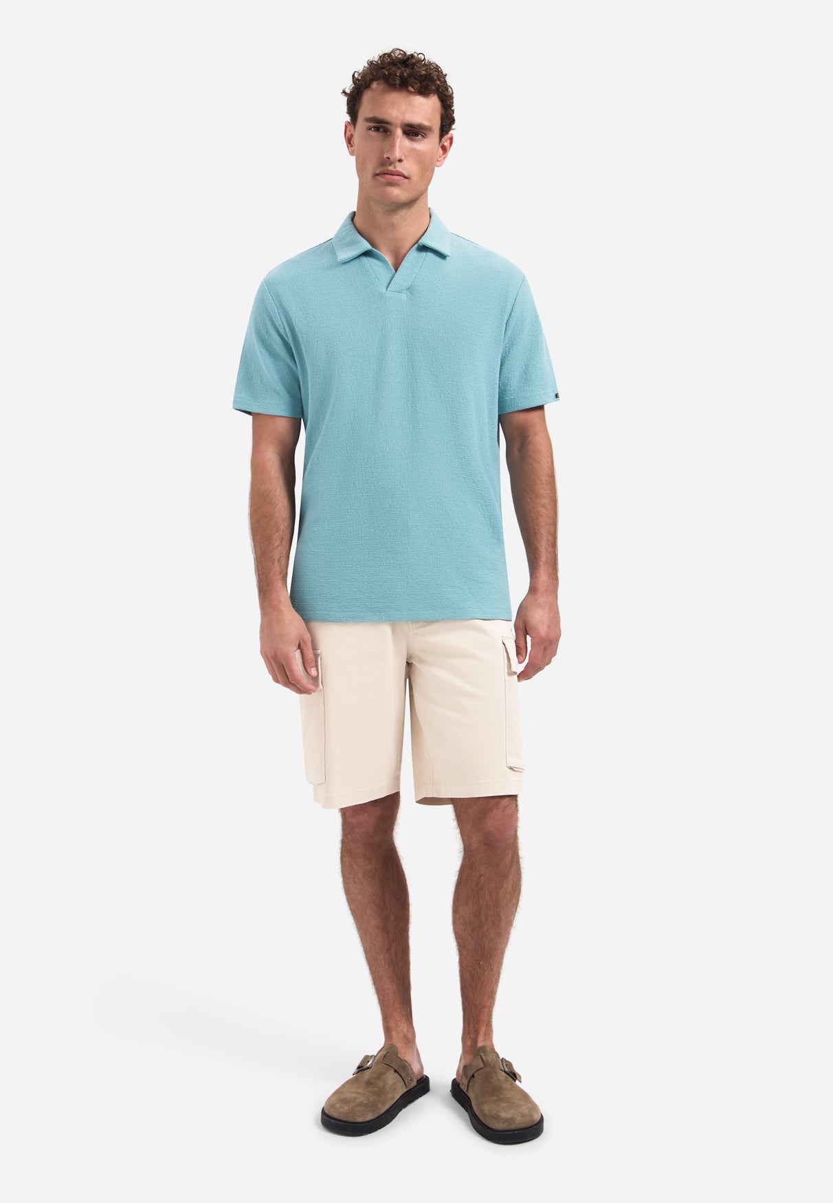 Polo met V-hals, korte mouwen en structuur | Seablue