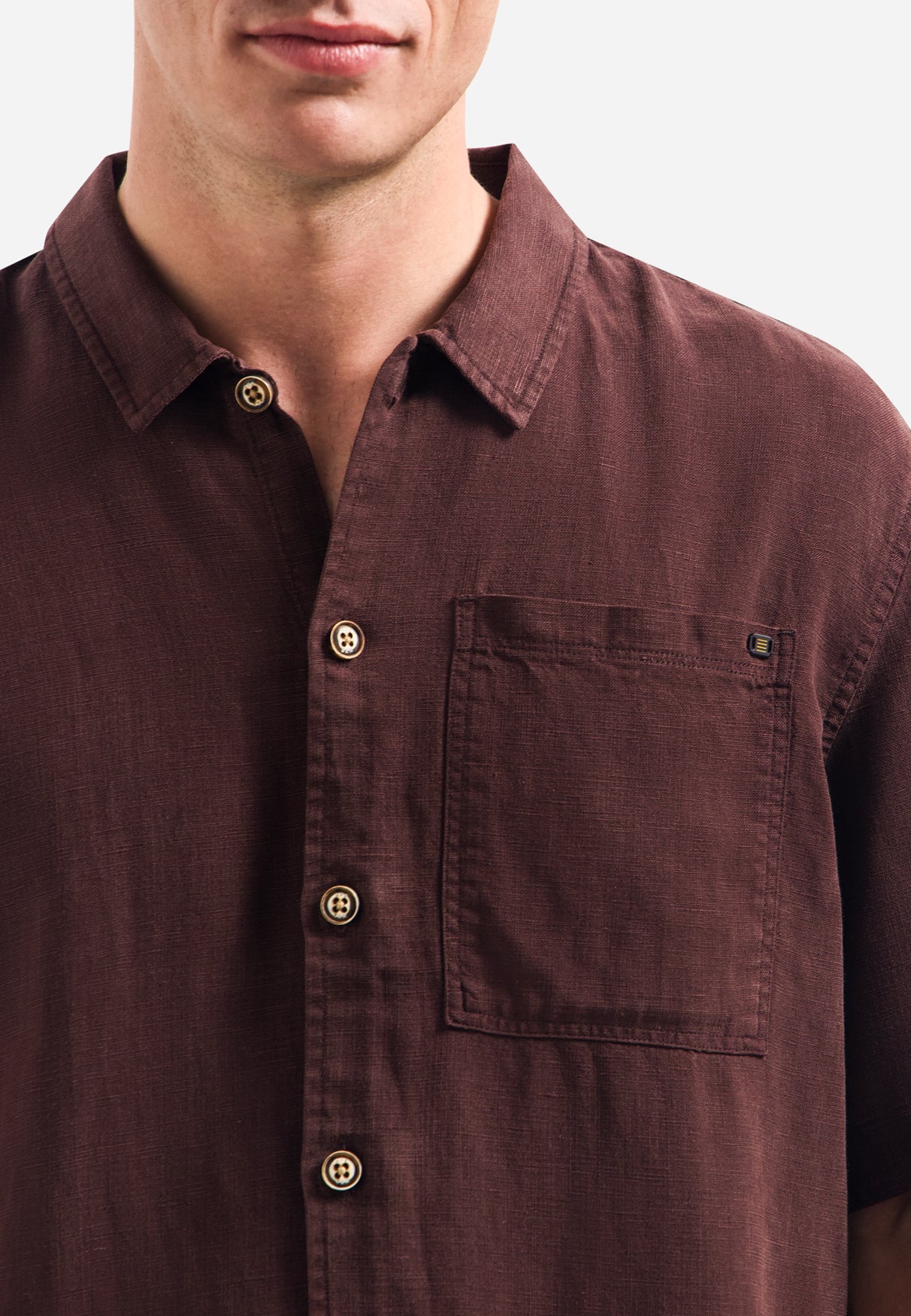 Overhemd van linnenmix met korte mouwen | Dark Brown