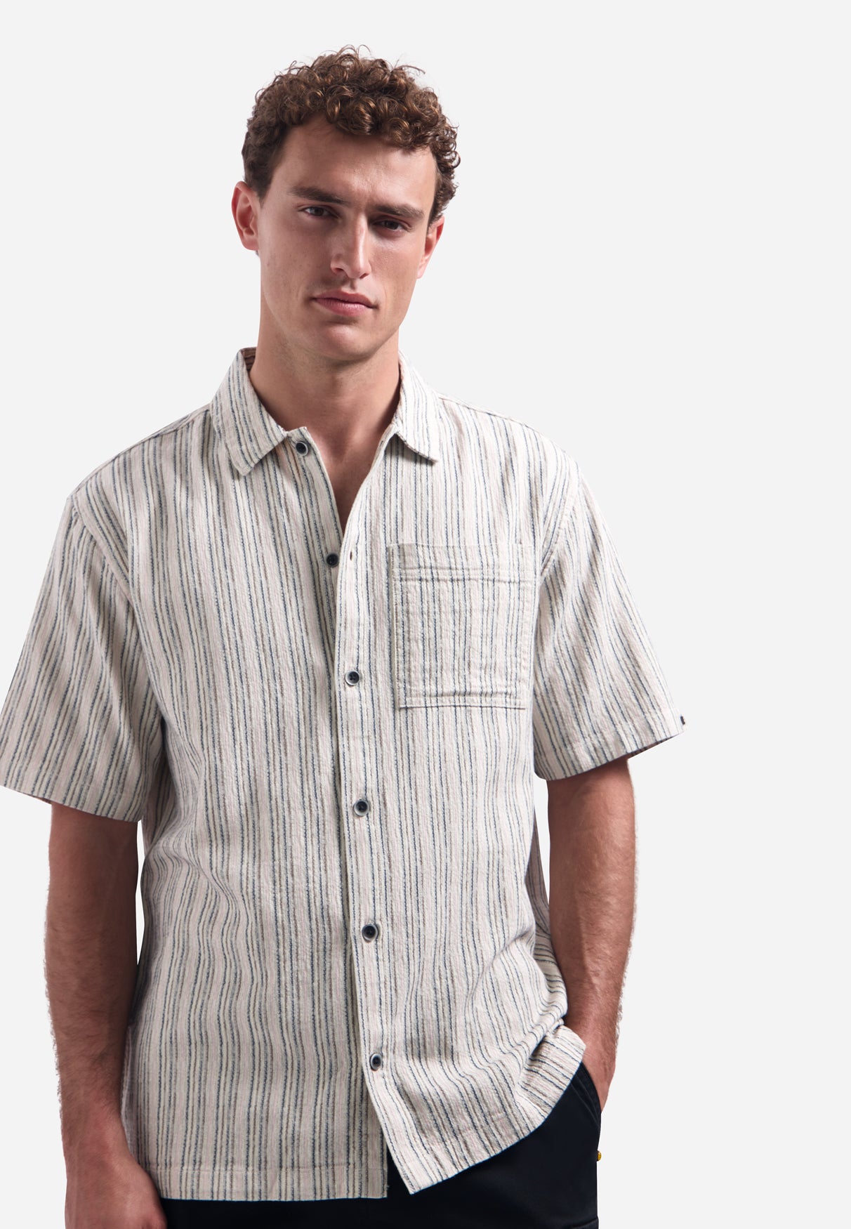 Short-sleeve multi-color striped shirt | Stone