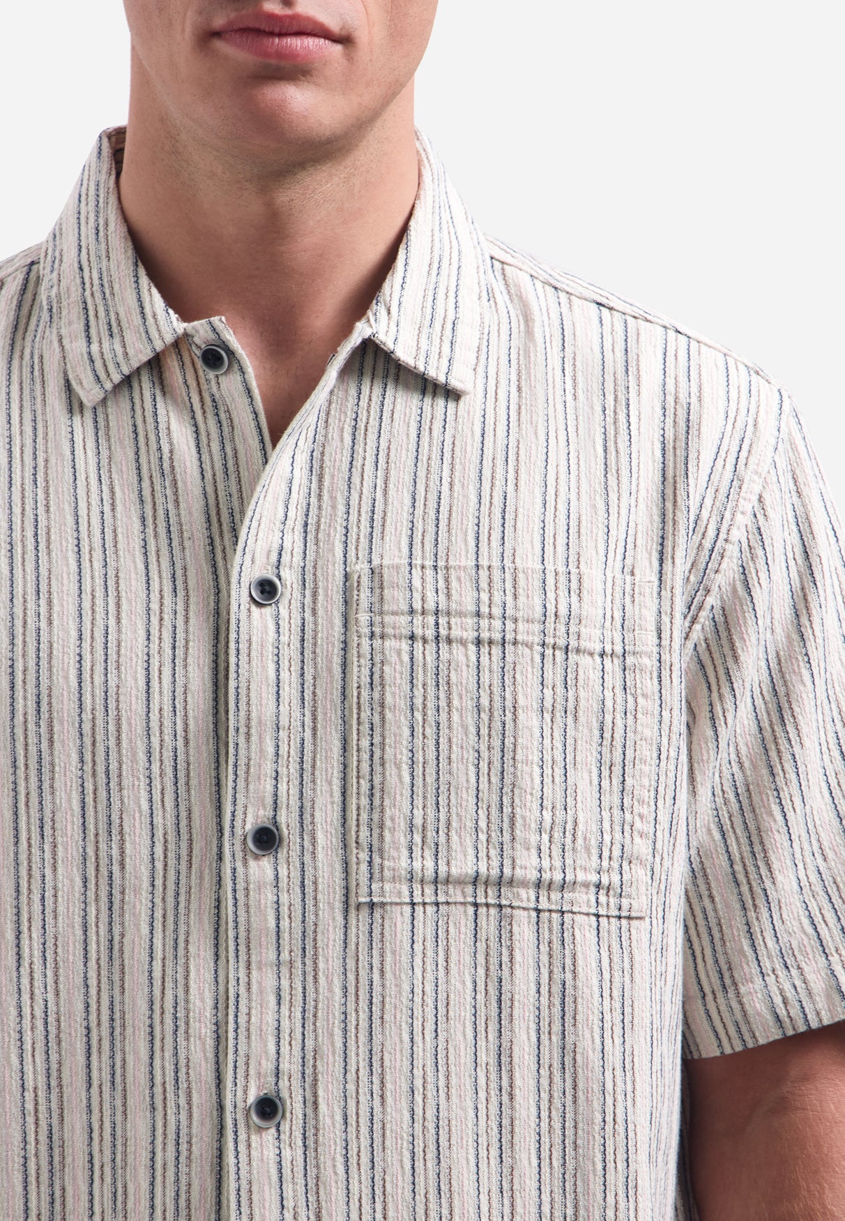 Short-sleeve multi-color striped shirt | Stone