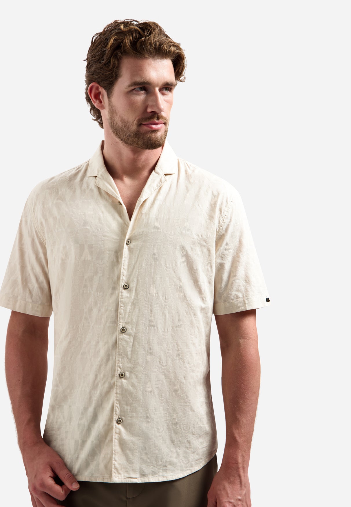 Jacquard overhemd met korte mouwen | Stone