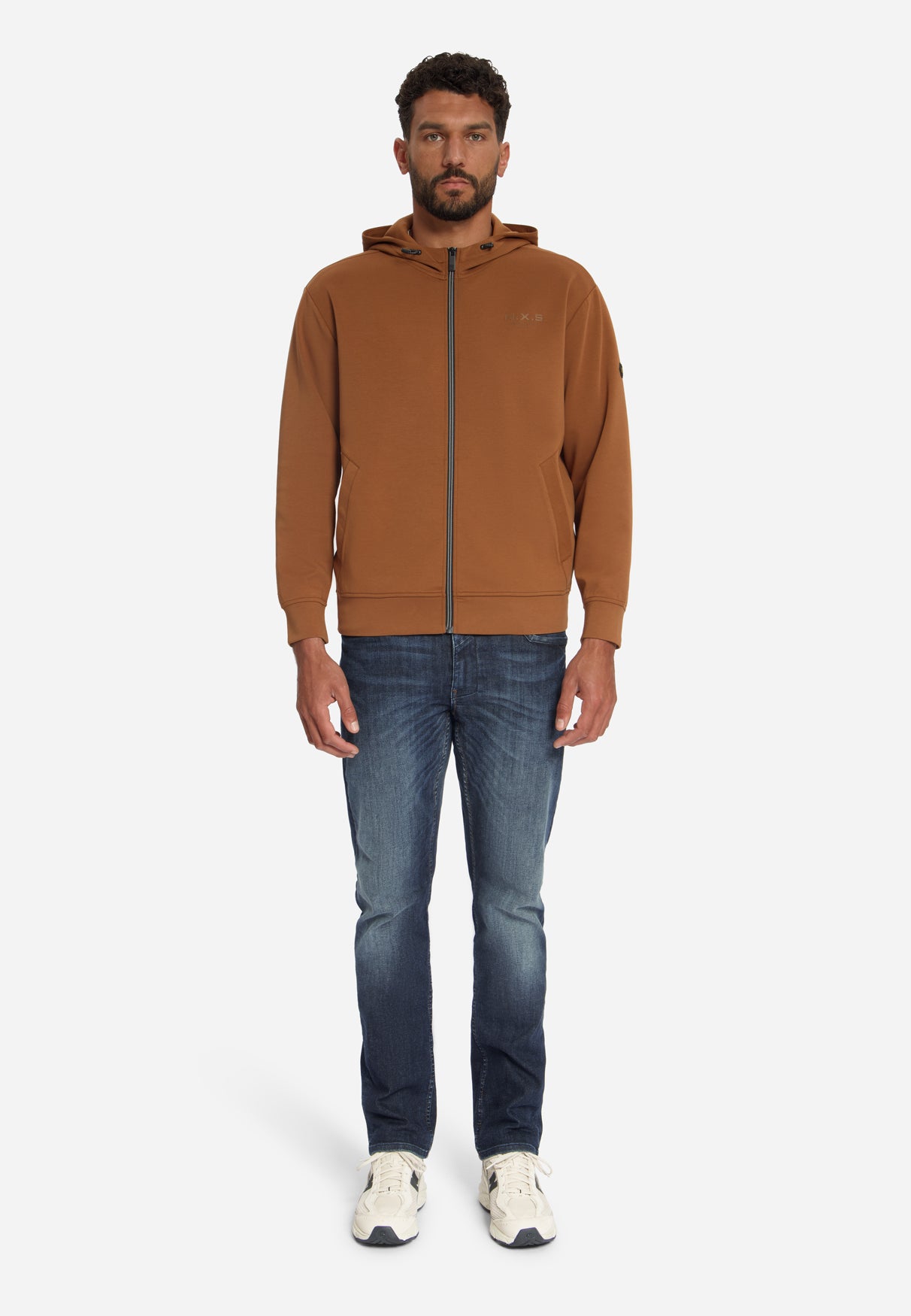 Sweatvest met capuchon en ritssluiting | Caramel