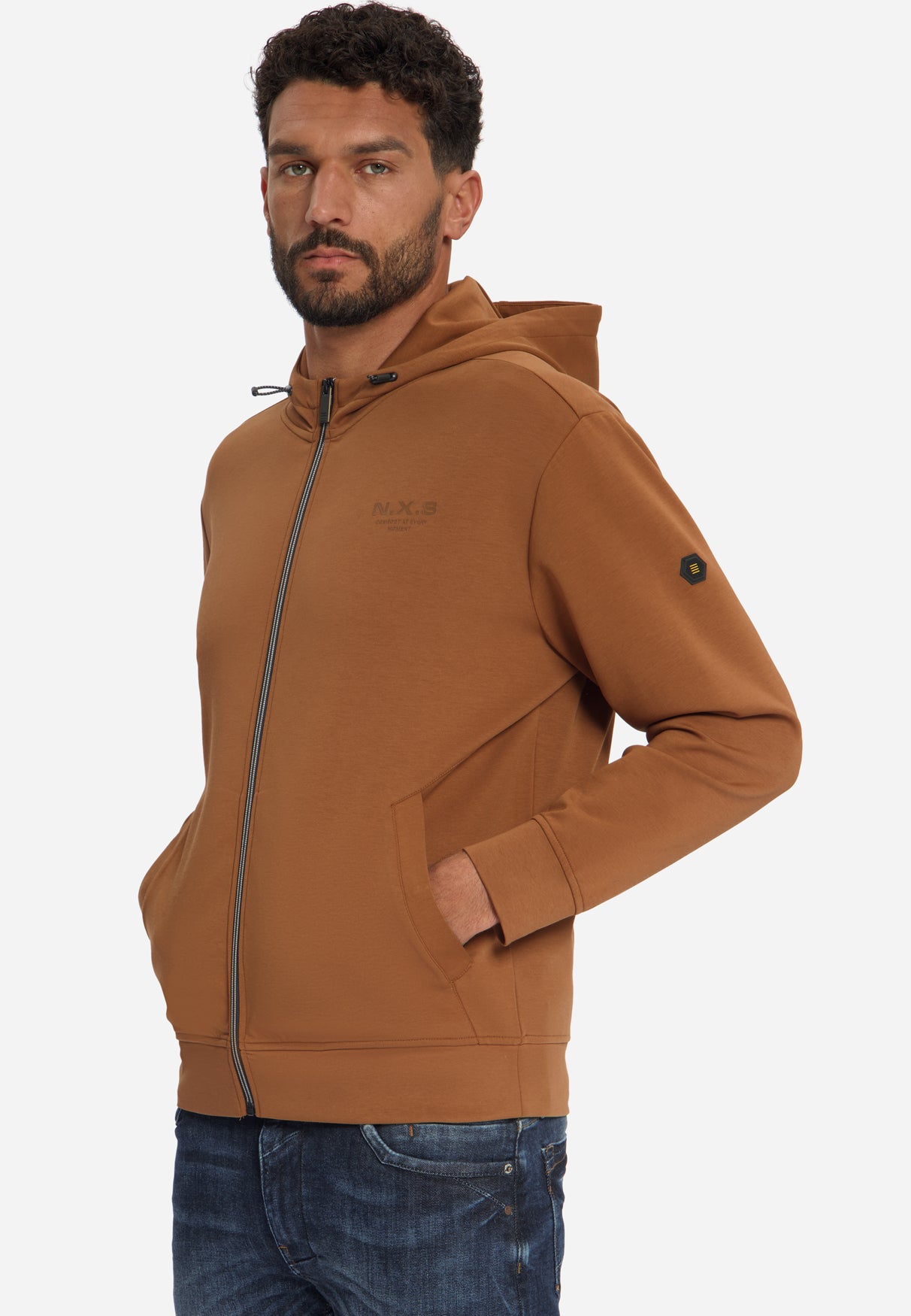 Sweatvest met capuchon en ritssluiting | Caramel