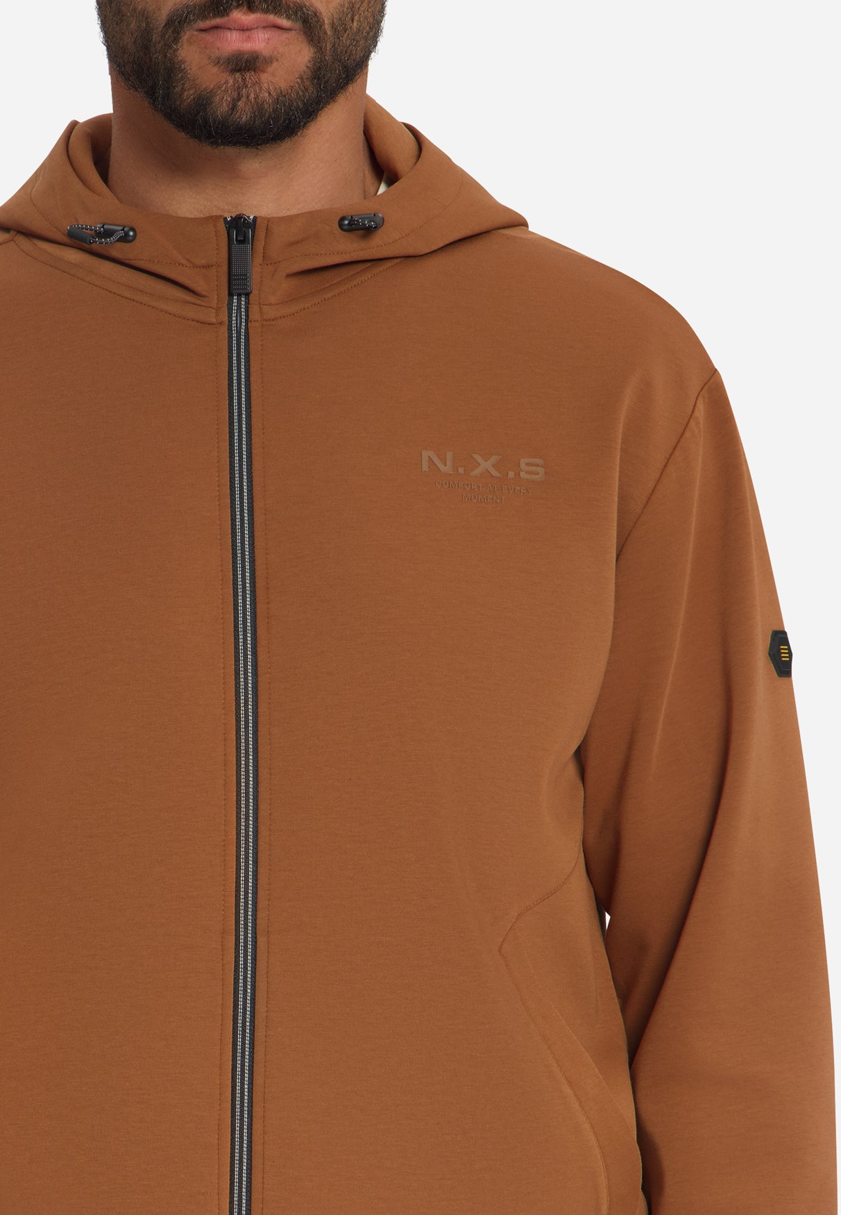 Sweatvest met capuchon en ritssluiting | Caramel