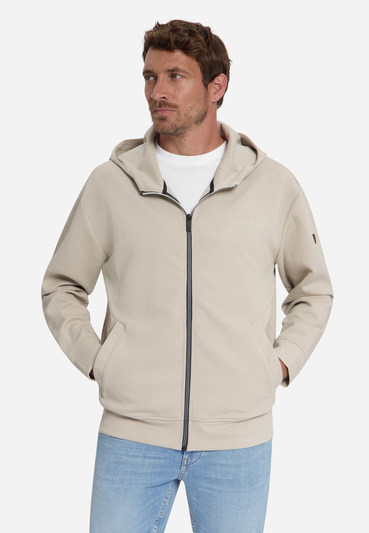 Sweatvest met capuchon en ritssluiting | Cement