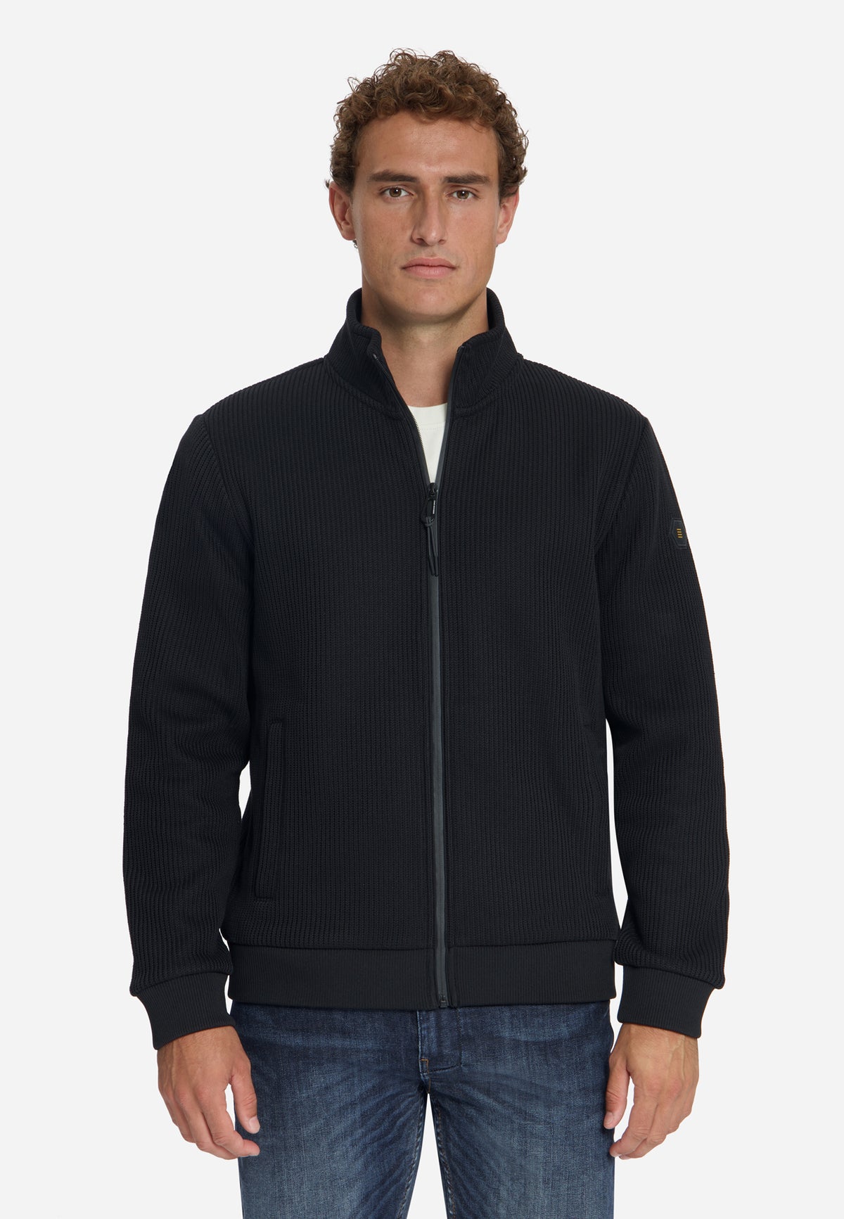 Geribde sweater met ritssluiting | Black