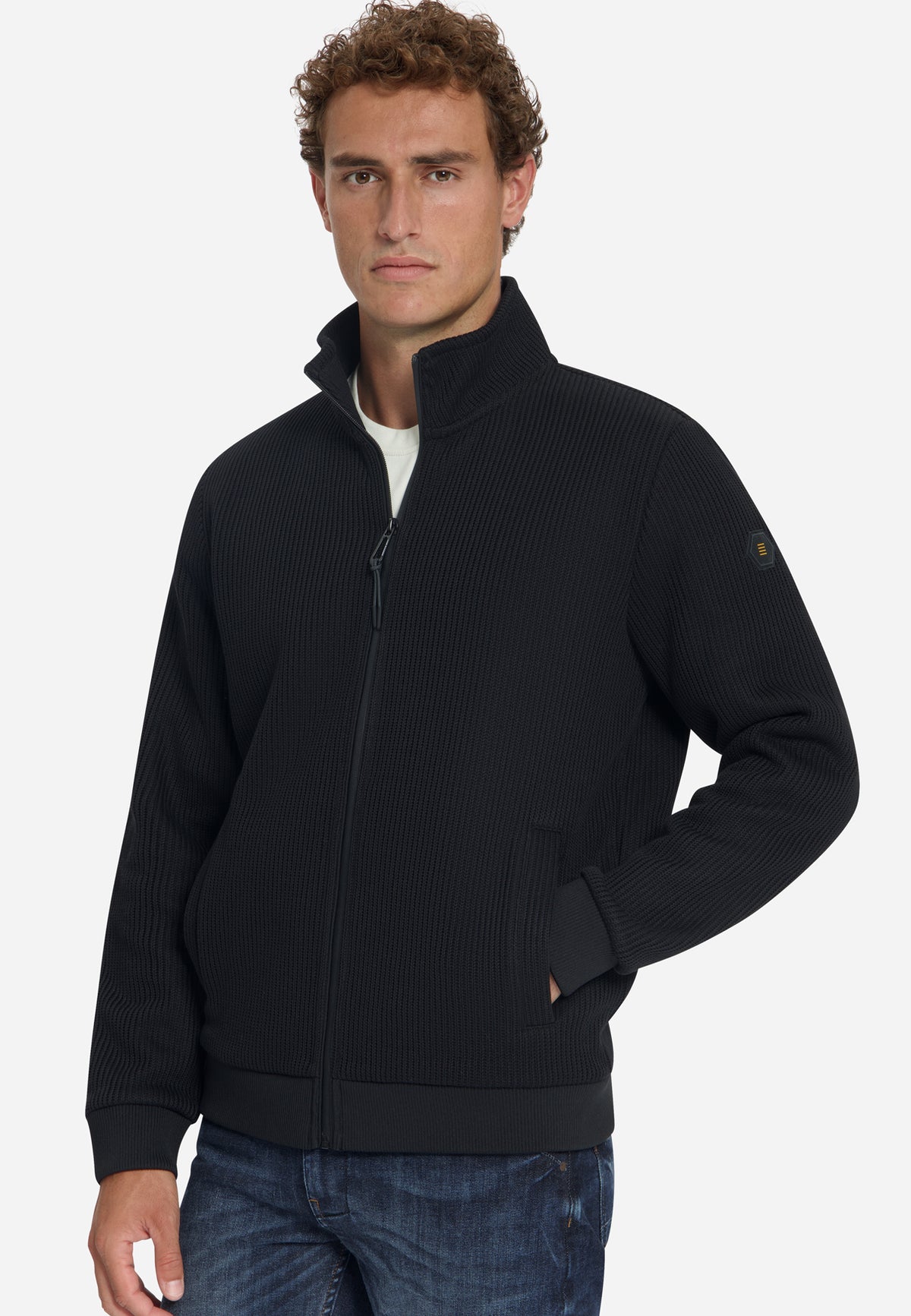 Geribde sweater met ritssluiting | Black