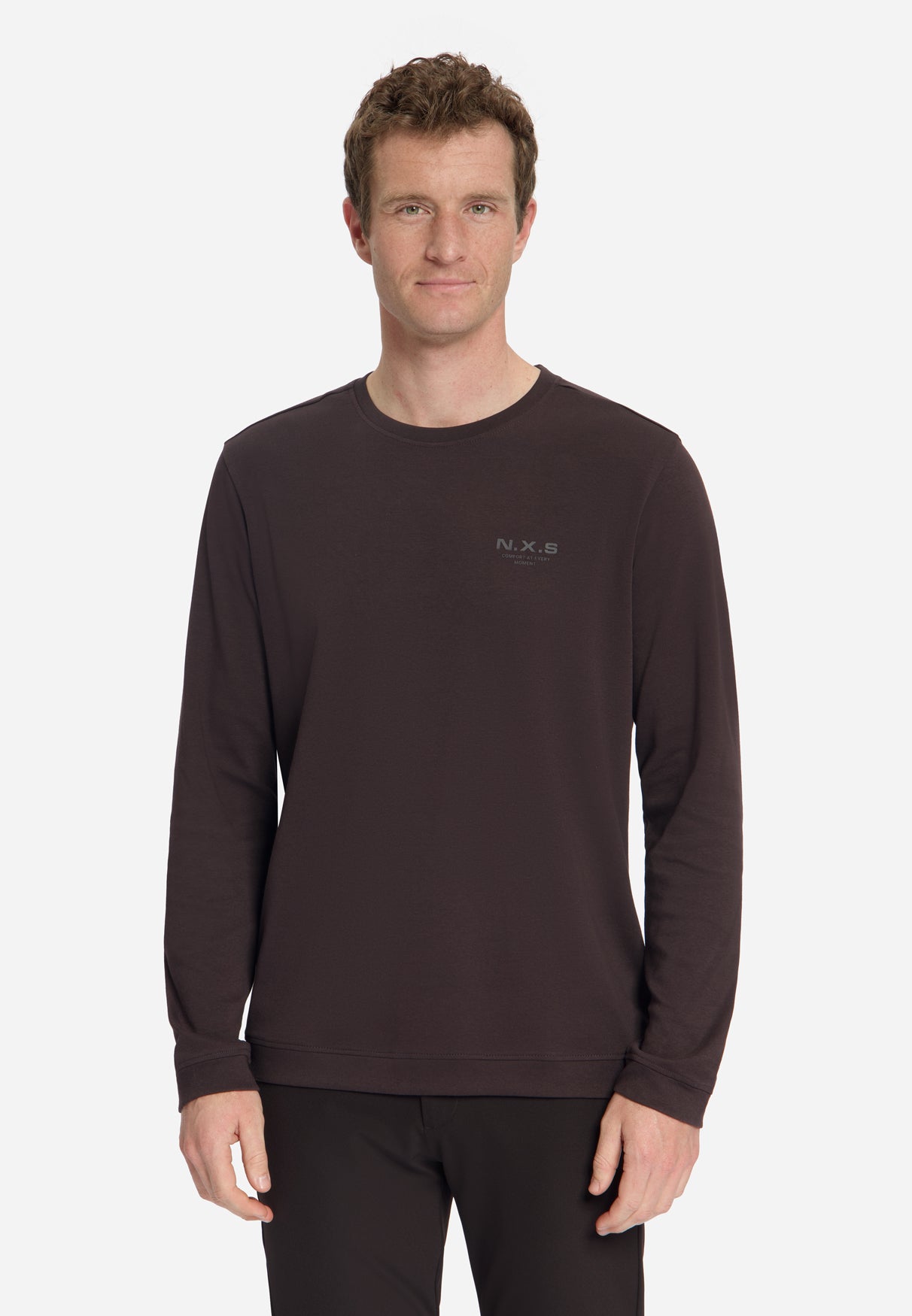 Interlock T-shirt met Lange Mouwen | Dark Brown