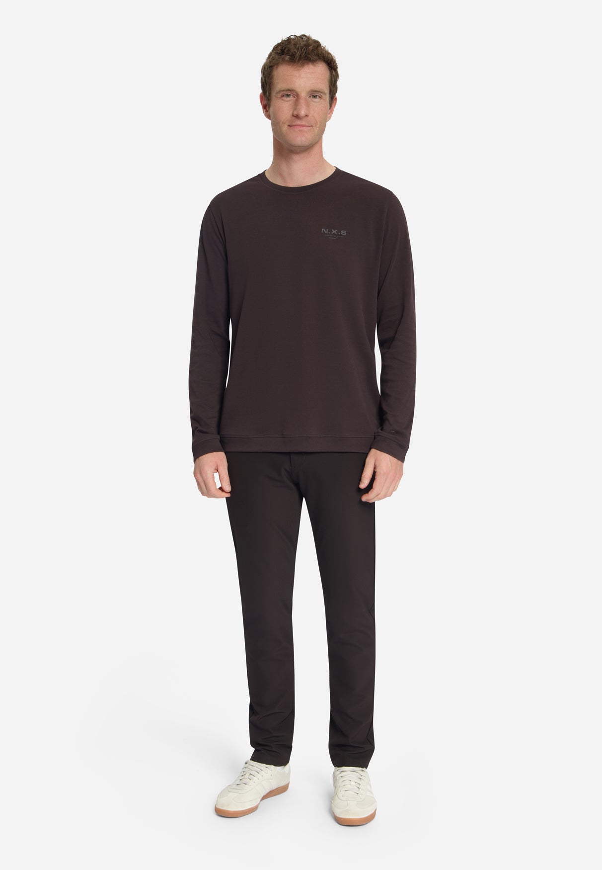 Interlock T-shirt met Lange Mouwen | Dark Brown