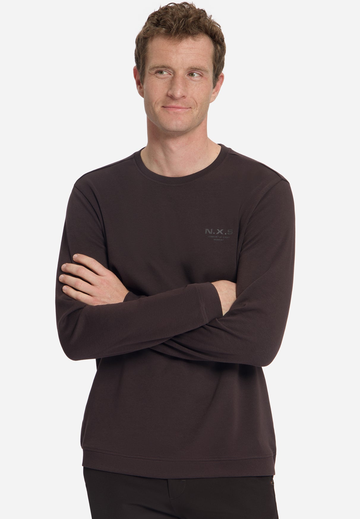 Interlock T-shirt met Lange Mouwen | Dark Brown