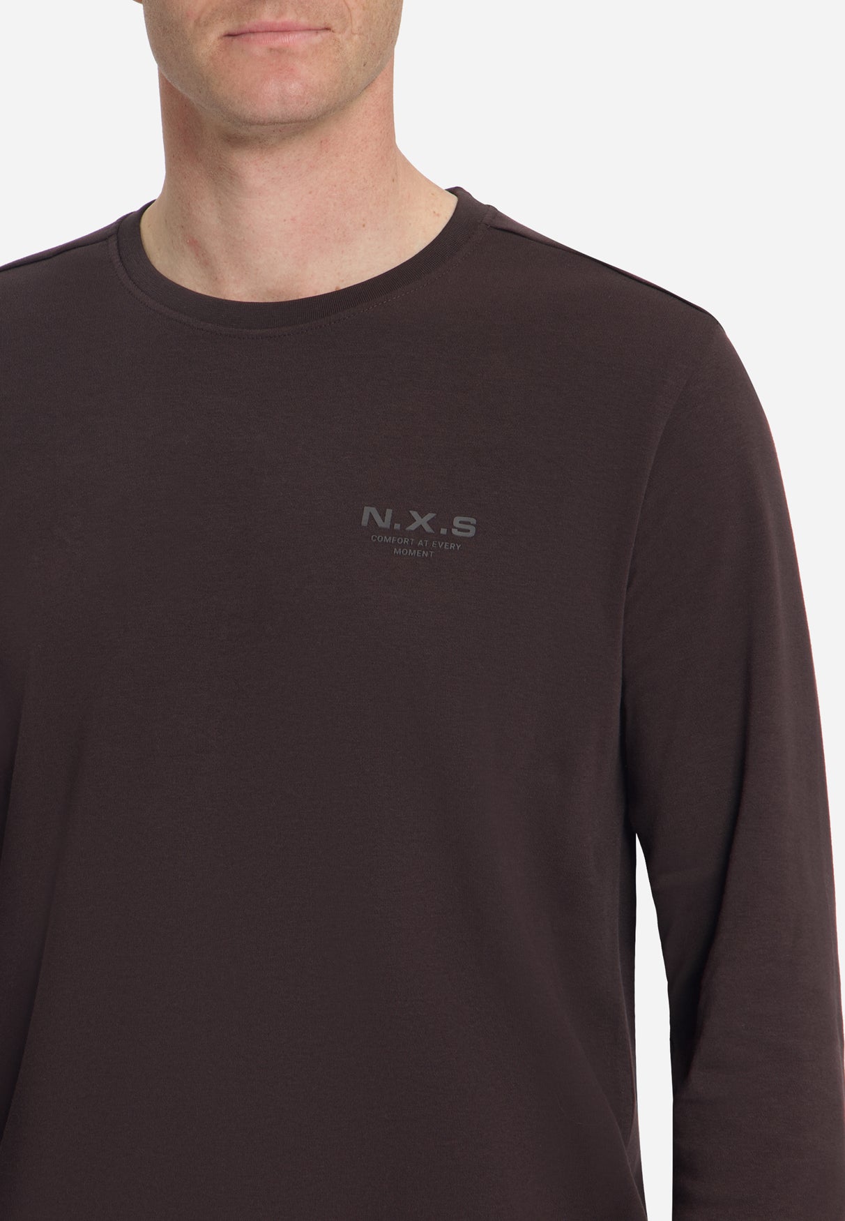 Interlock T-shirt met Lange Mouwen | Dark Brown
