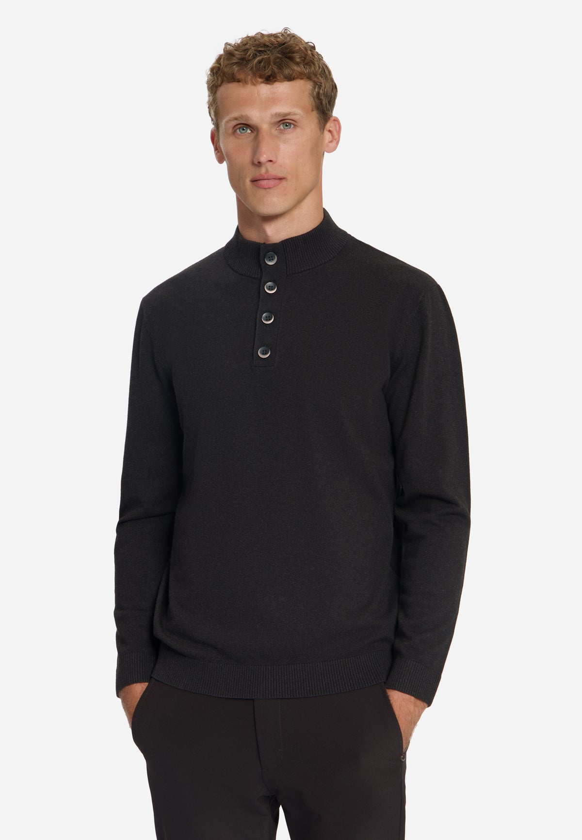 Trui met knoopkraag | Dark Brown