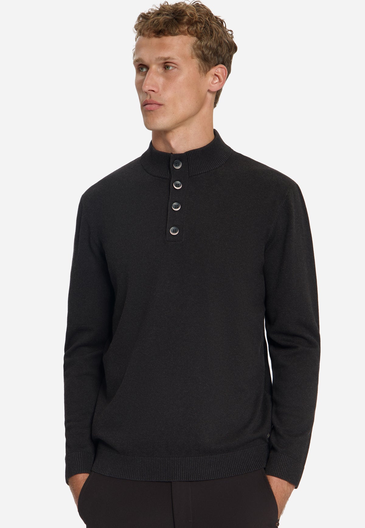 Trui met knoopkraag | Dark Brown