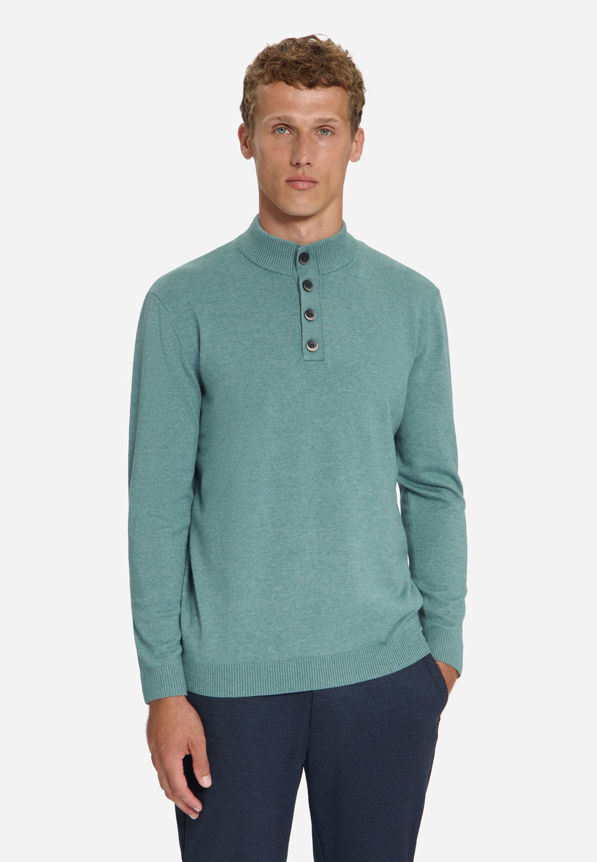 Trui met knoopkraag | Dusty Blue