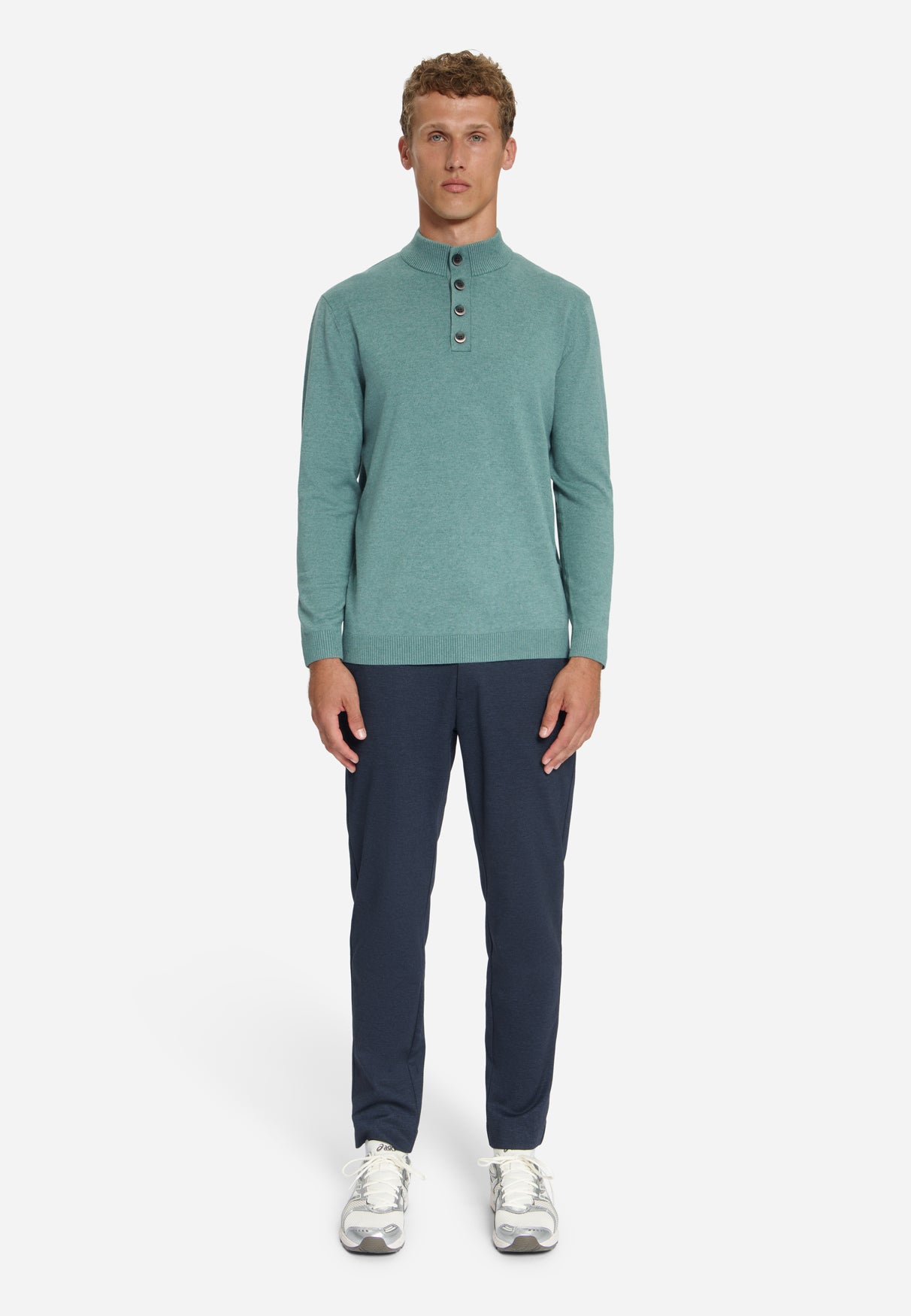 Trui met knoopkraag | Dusty Blue